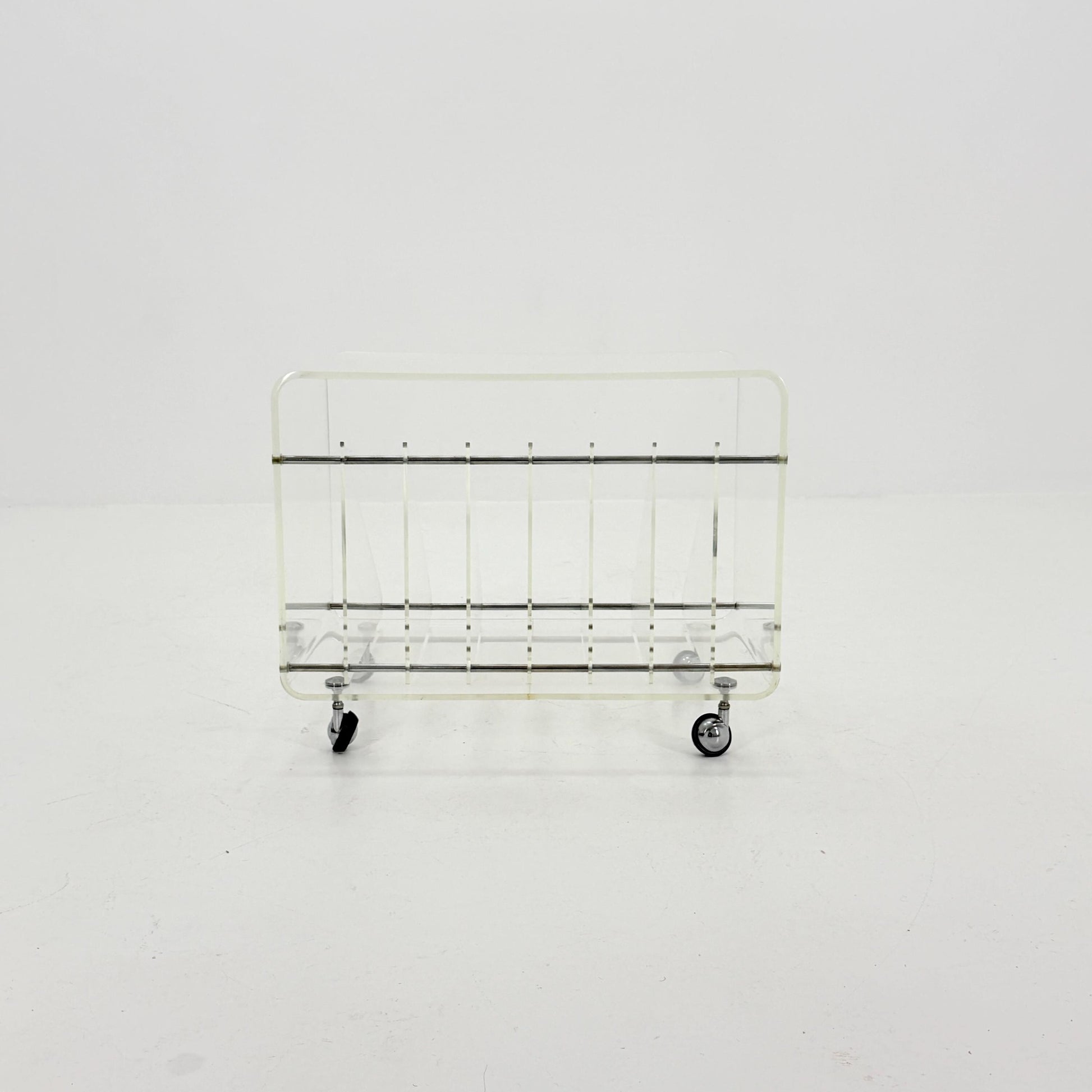 Space age Smoked Plexiglass vinyl storage /Trolley by Michel Dumas for Roche Bobois 1970s