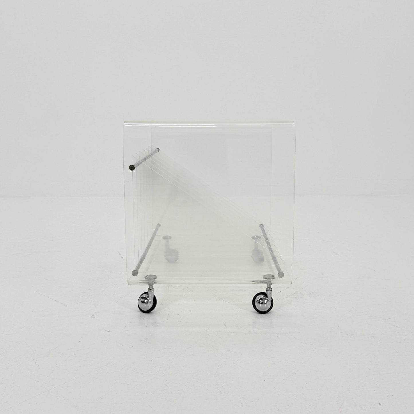 Space age Smoked Plexiglass vinyl storage /Trolley by Michel Dumas for Roche Bobois 1970s
