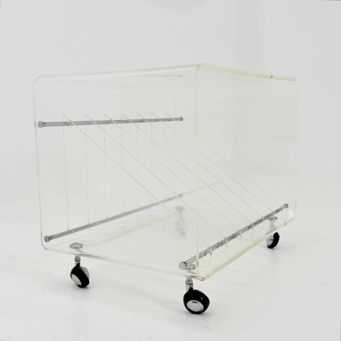 Space age Smoked Plexiglass vinyl storage /Trolley by Michel Dumas for Roche Bobois 1970s