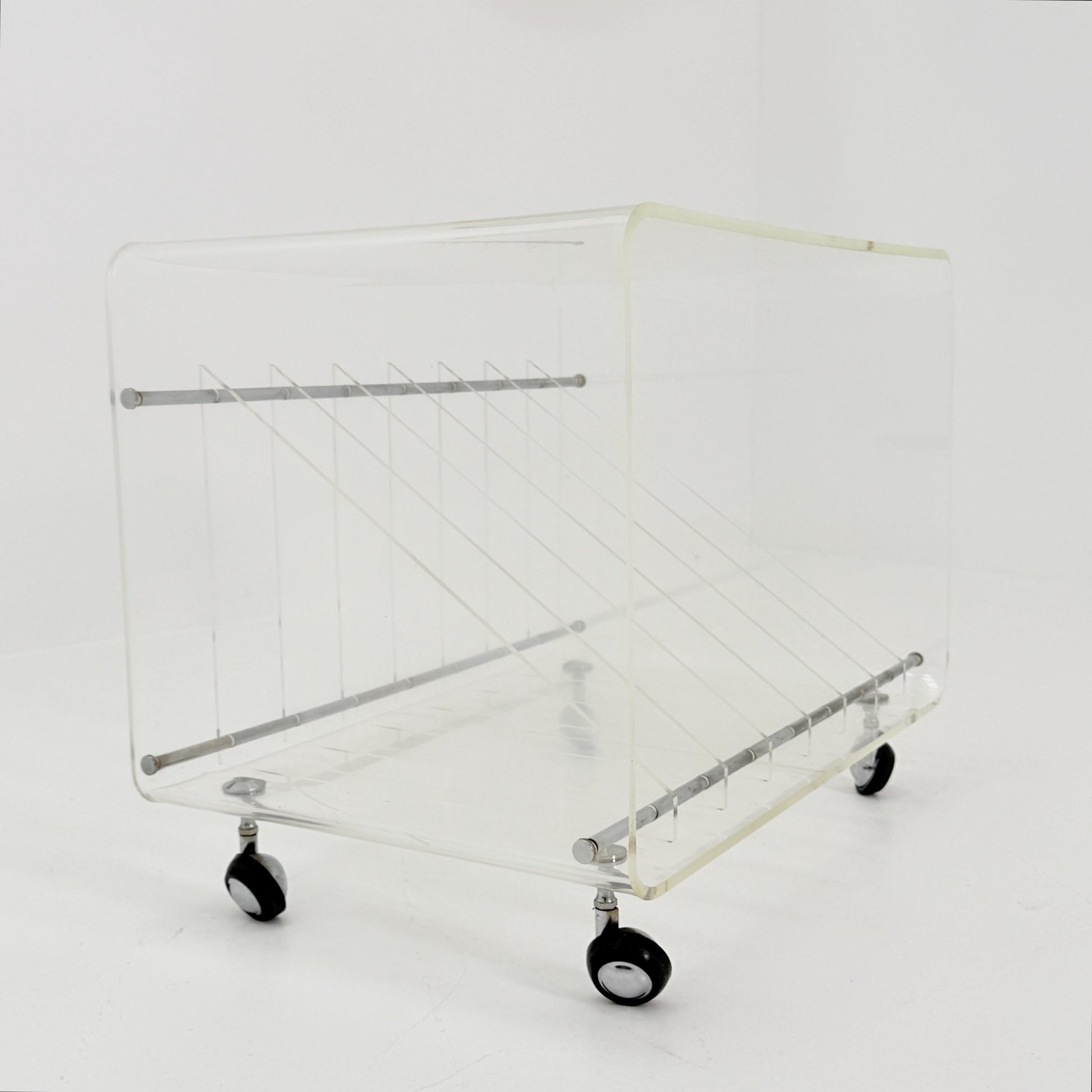 Space age Smoked Plexiglass vinyl storage /Trolley by Michel Dumas for Roche Bobois 1970s
