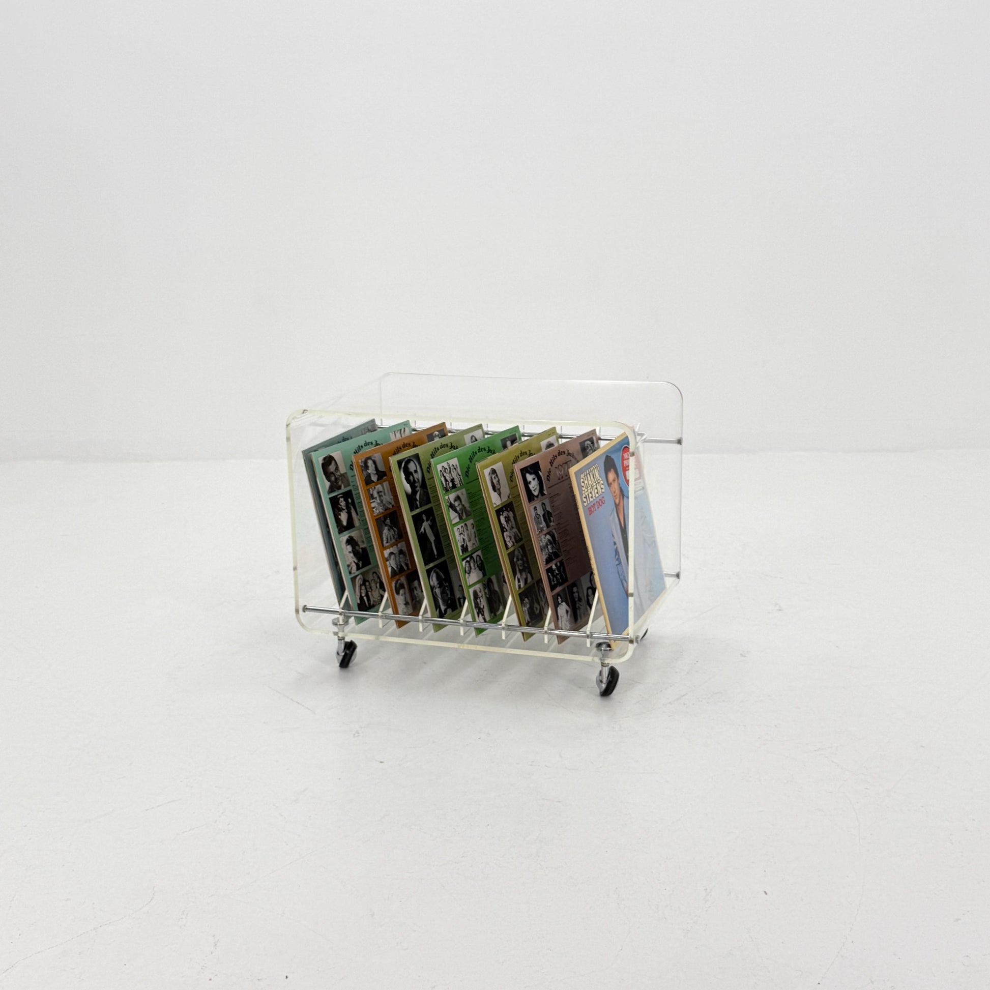 Space age Smoked Plexiglass vinyl storage /Trolley by Michel Dumas for Roche Bobois 1970s