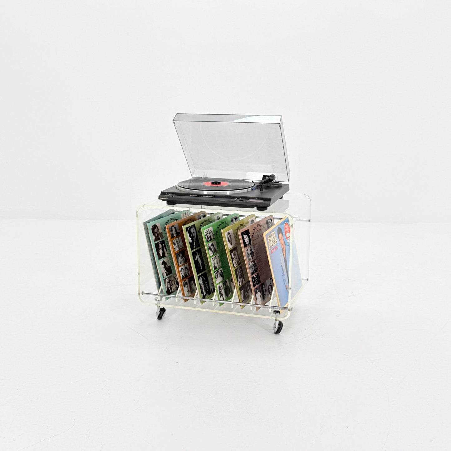 Space age Smoked Plexiglass vinyl storage /Trolley by Michel Dumas for Roche Bobois 1970s