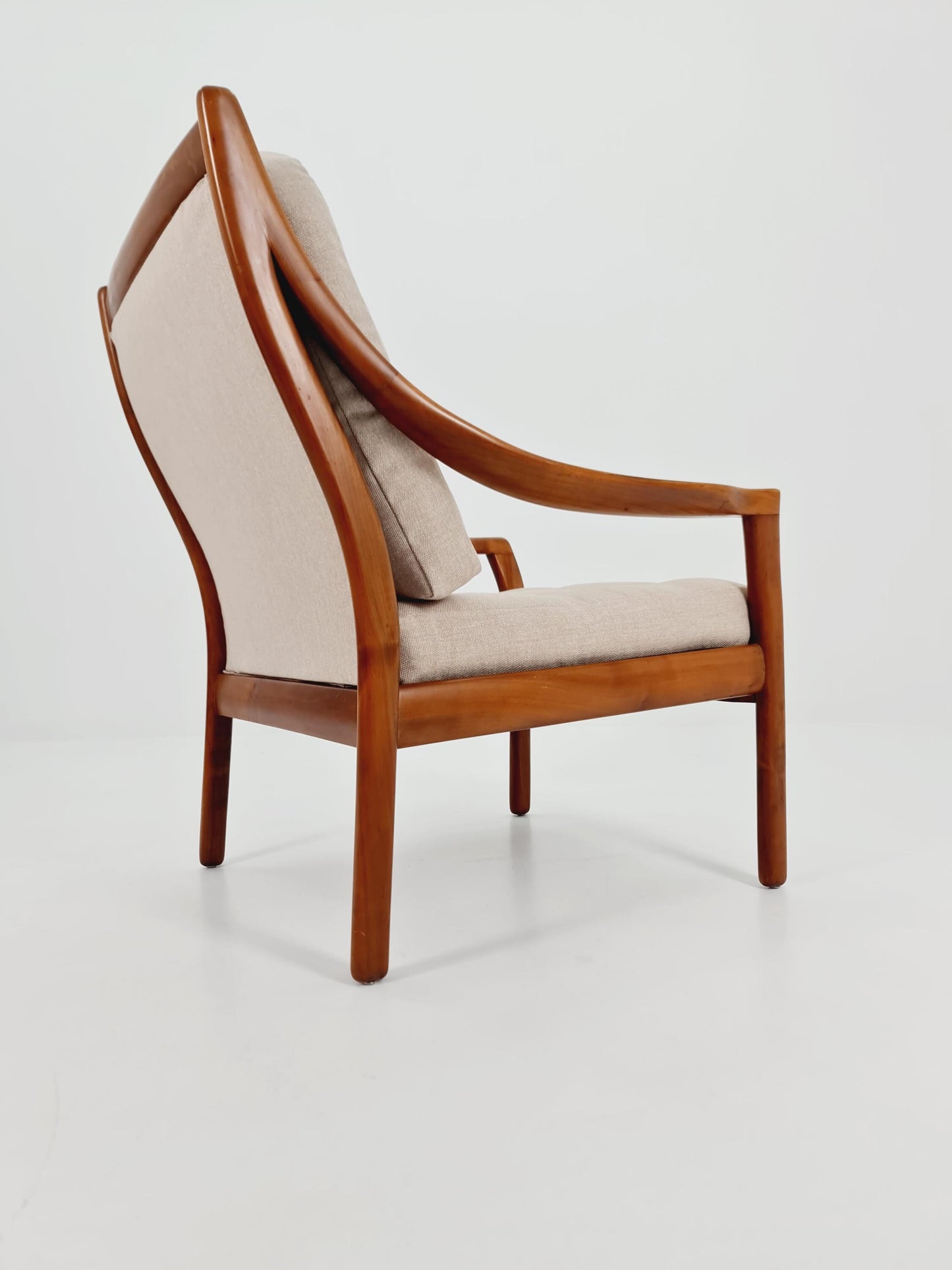 Mid Century Solid cherry wood lounge chair/ Easy chair byCarl Straub for Goldfeder , 1960s