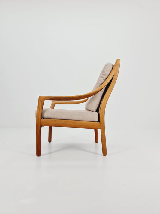 Mid Century Solid cherry wood lounge chair/ Easy chair byCarl Straub for Goldfeder , 1960s