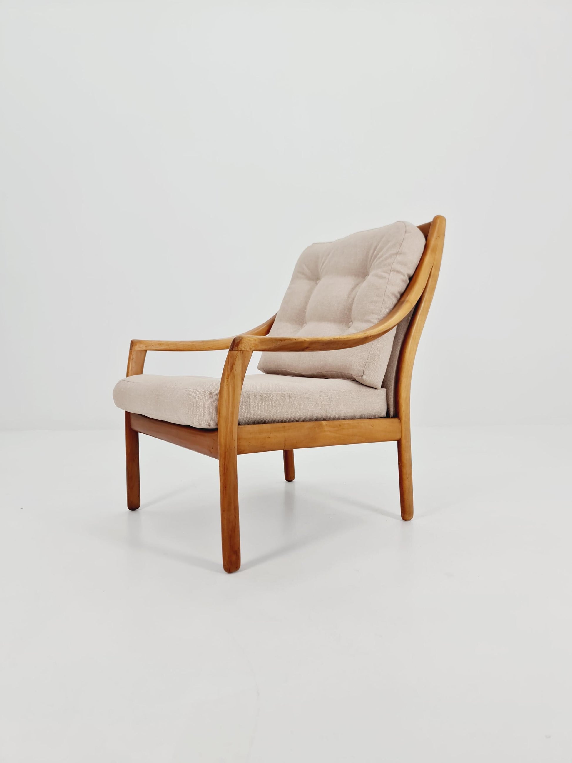 Mid Century Solid cherry wood lounge chair/ Easy chair byCarl Straub for Goldfeder , 1960s