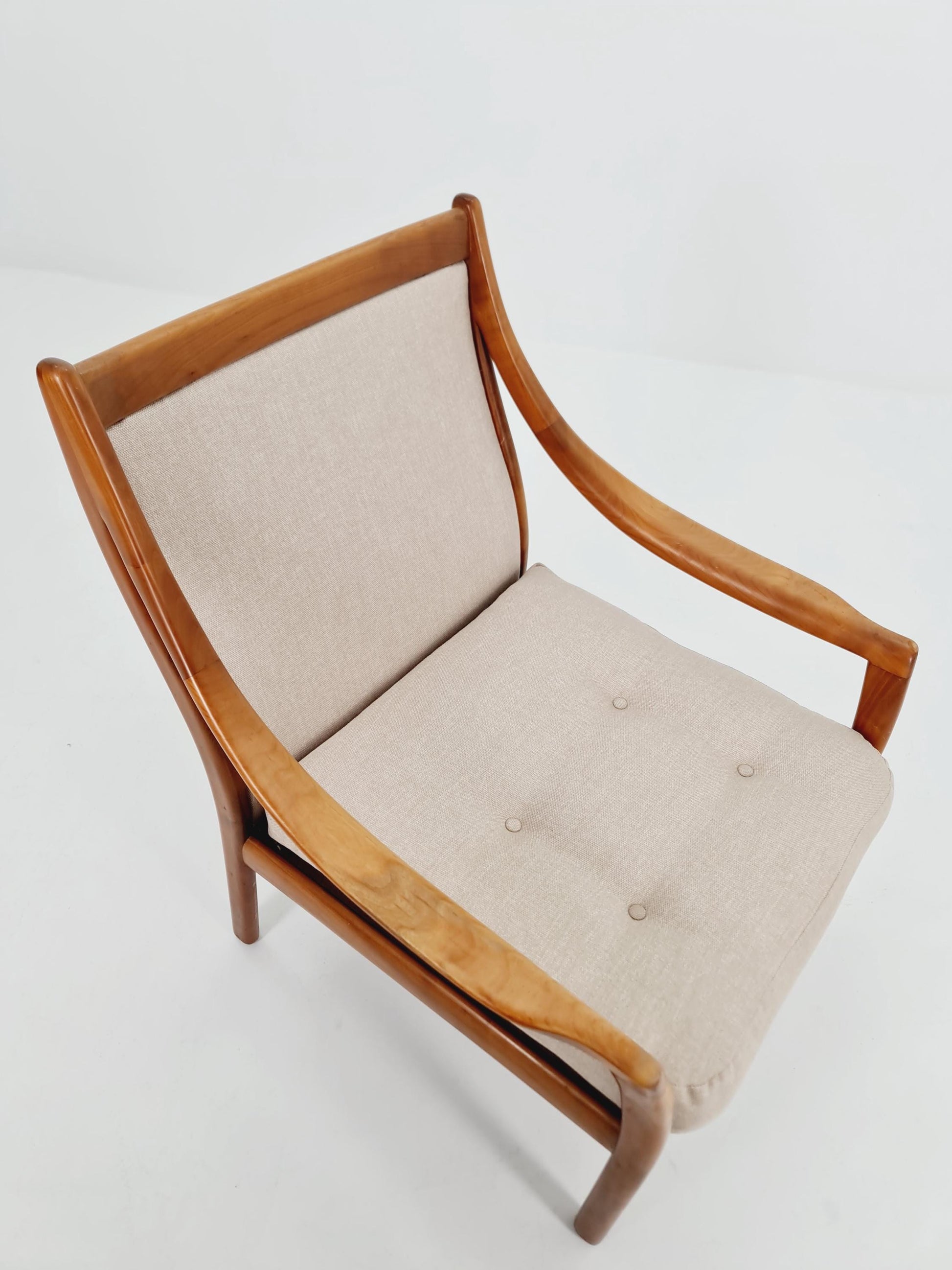 Mid Century Solid cherry wood lounge chair/ Easy chair byCarl Straub for Goldfeder , 1960s