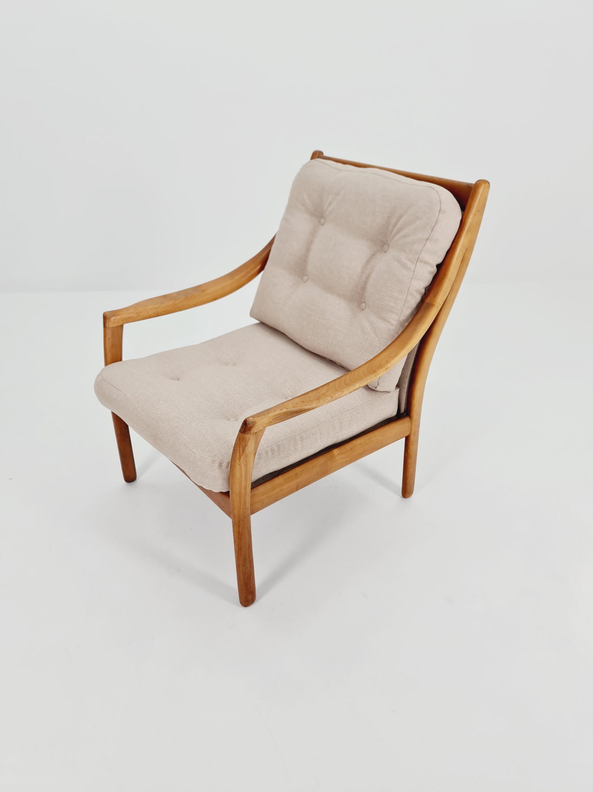 Mid Century Solid cherry wood lounge chair/ Easy chair byCarl Straub for Goldfeder , 1960s