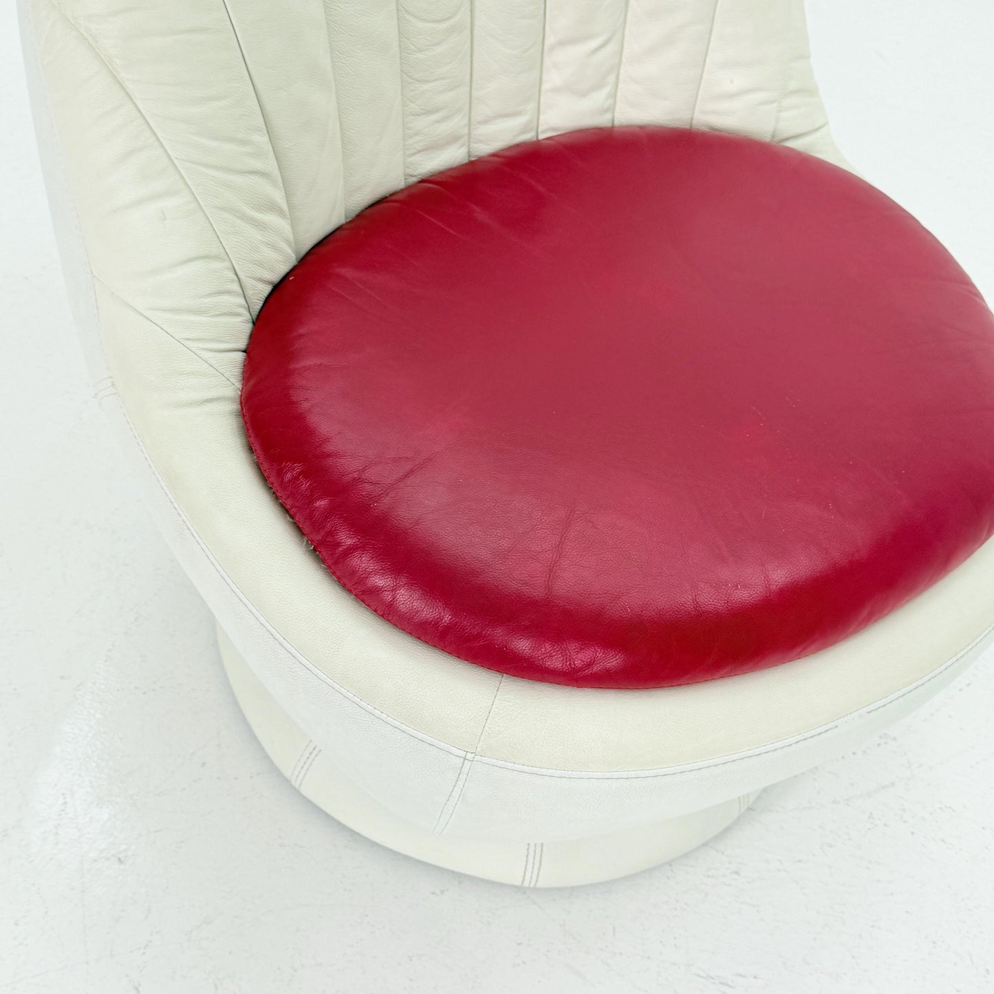 Mid Century Space Age Swivel Lounge Chair – White & Red Leather, Germany 1970s,