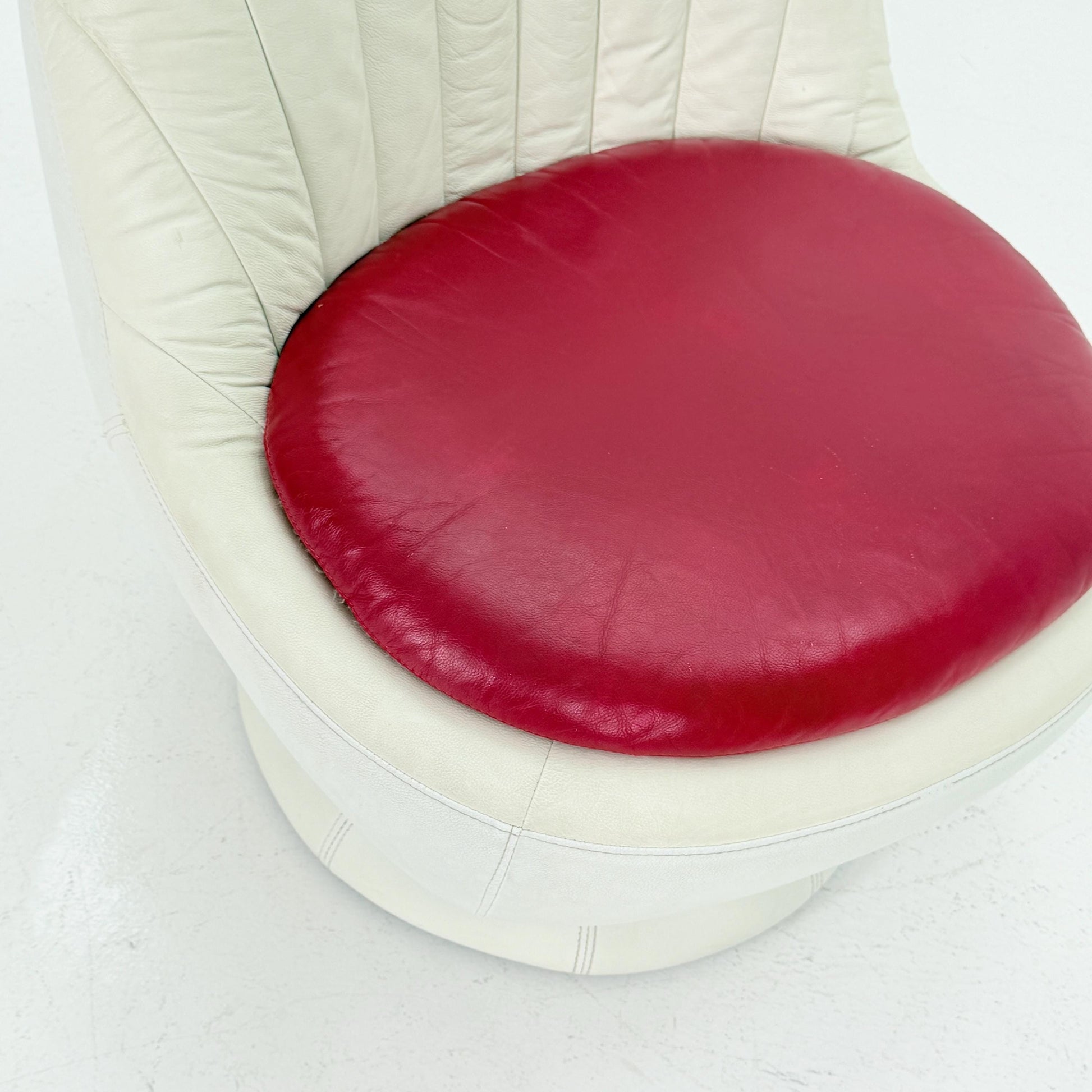 Mid Century Space Age Swivel Lounge Chair – White & Red Leather, Germany 1970s,