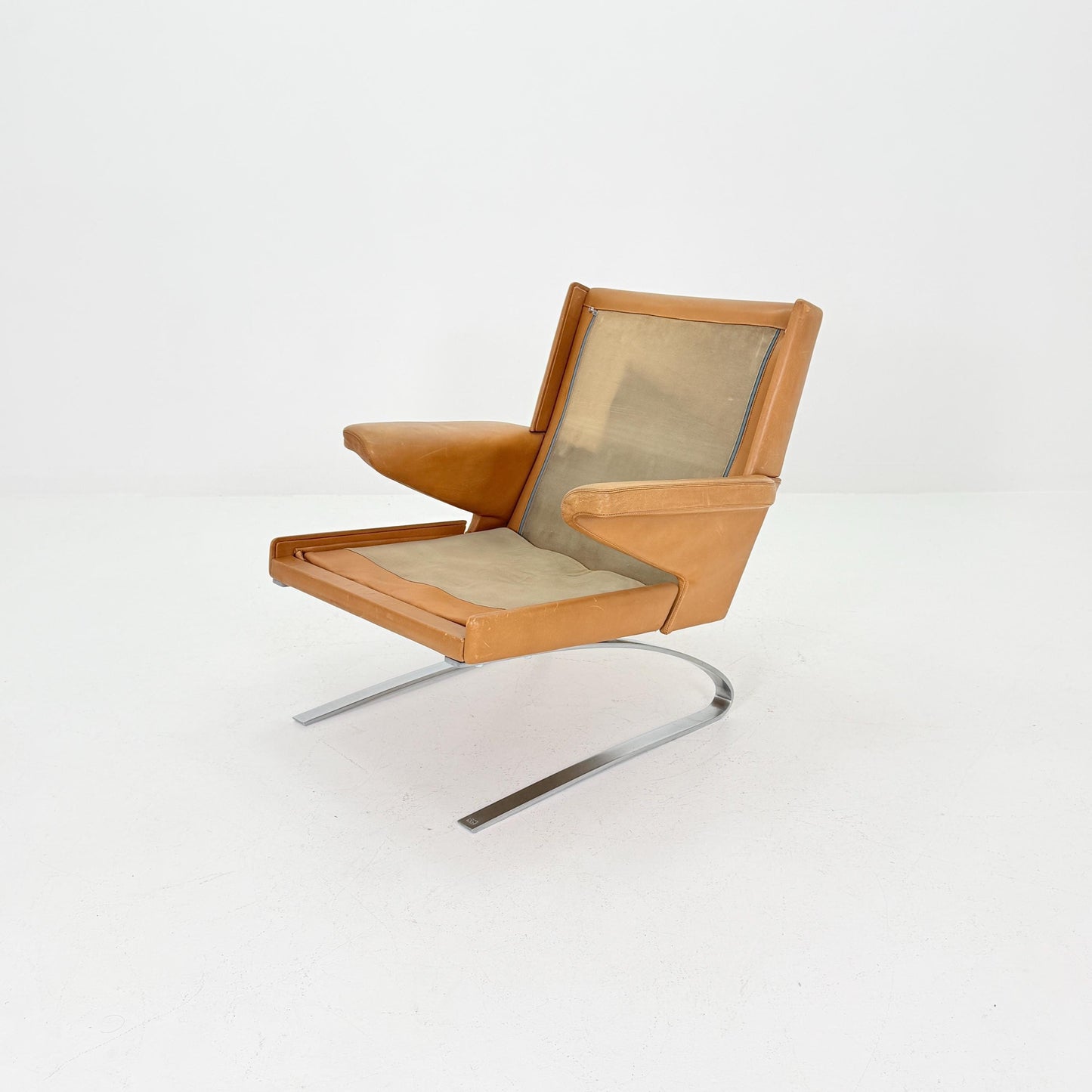 Mid Century Swing Lounge Chair by Reinhold Adolf & Hans-Jürgen Schröpfer for COR – Cognac Leather - Chrome Steel, Germany 1970s