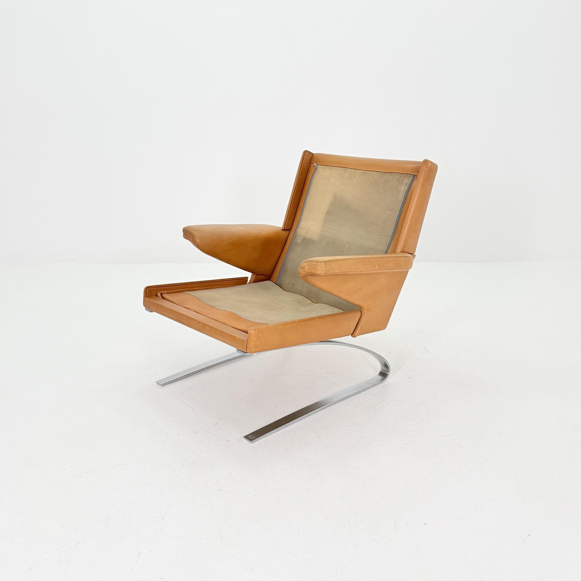 Mid Century Swing Lounge Chair by Reinhold Adolf & Hans-Jürgen Schröpfer for COR – Cognac Leather - Chrome Steel, Germany 1970s