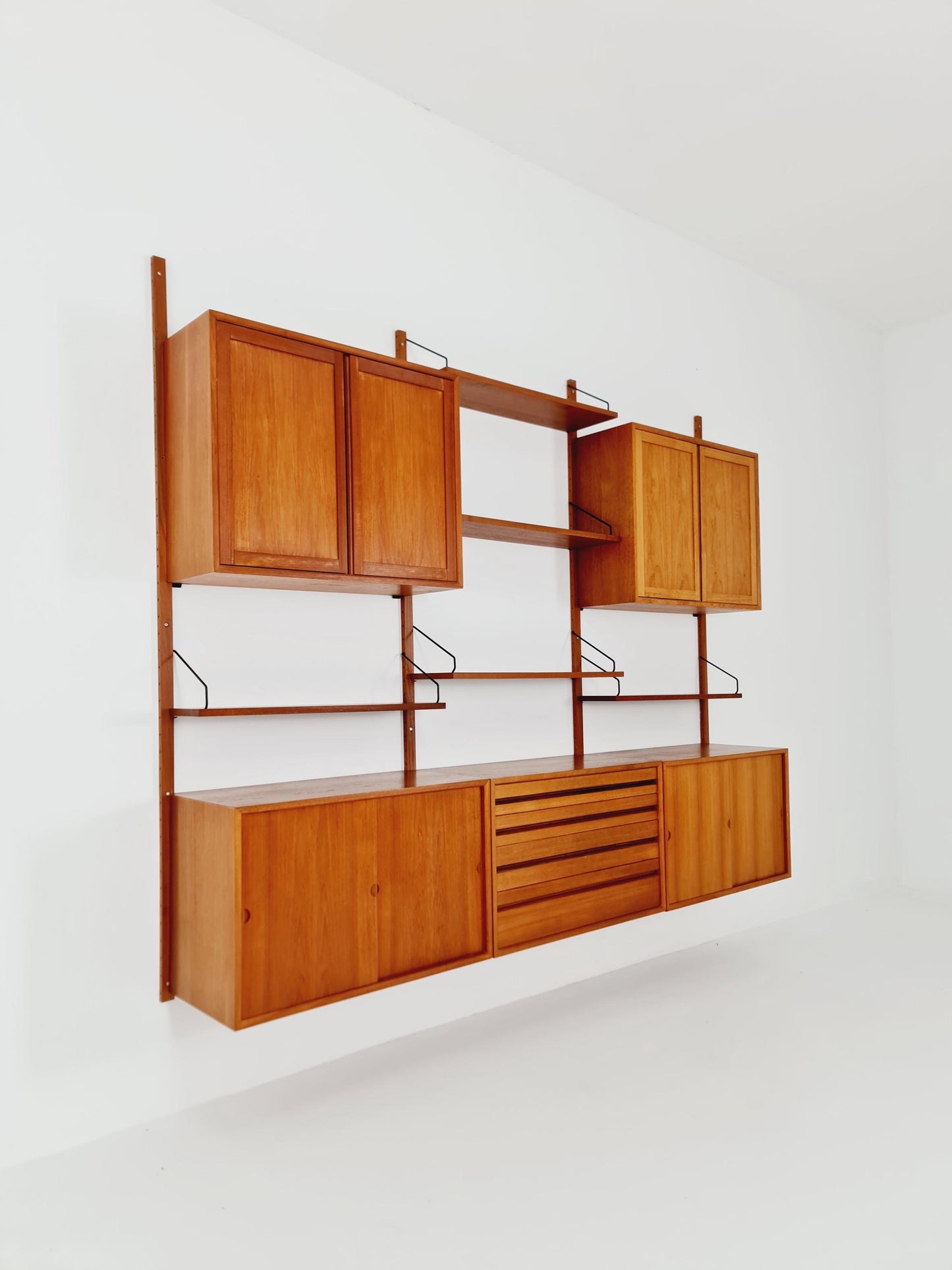 Big Mid century Danish Teak Wall Unit with 5 cabinets by Poul Cadovius for Cado, Denmark, 1960s