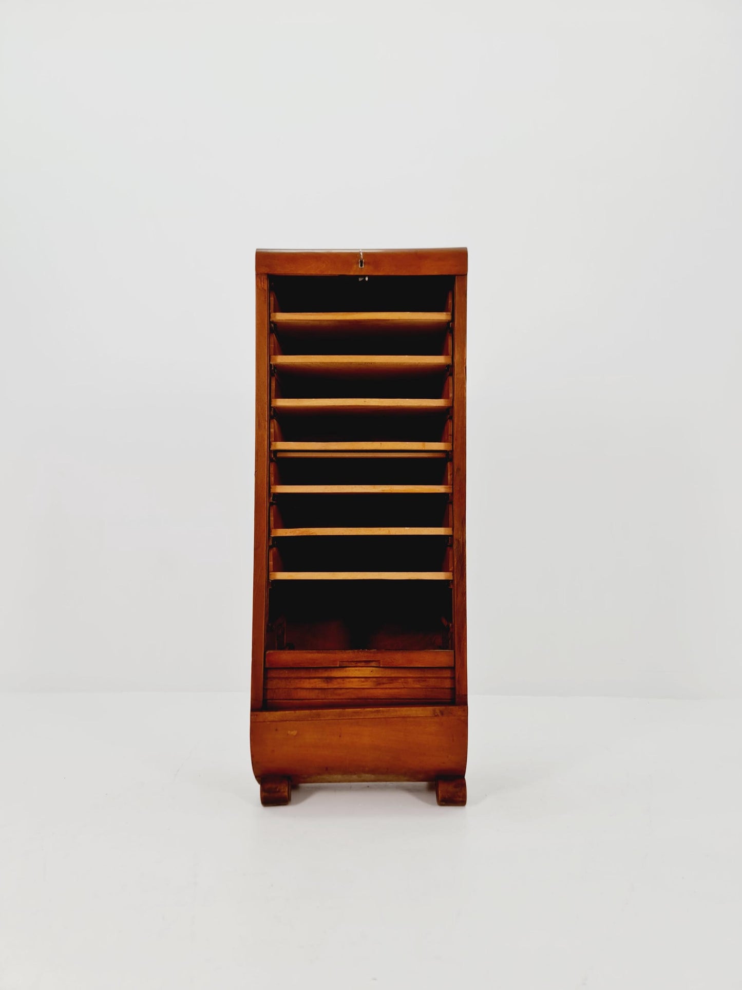 Mid century German roll document cabinet in Wood by Ekawerk Büro Möbel , 1950s