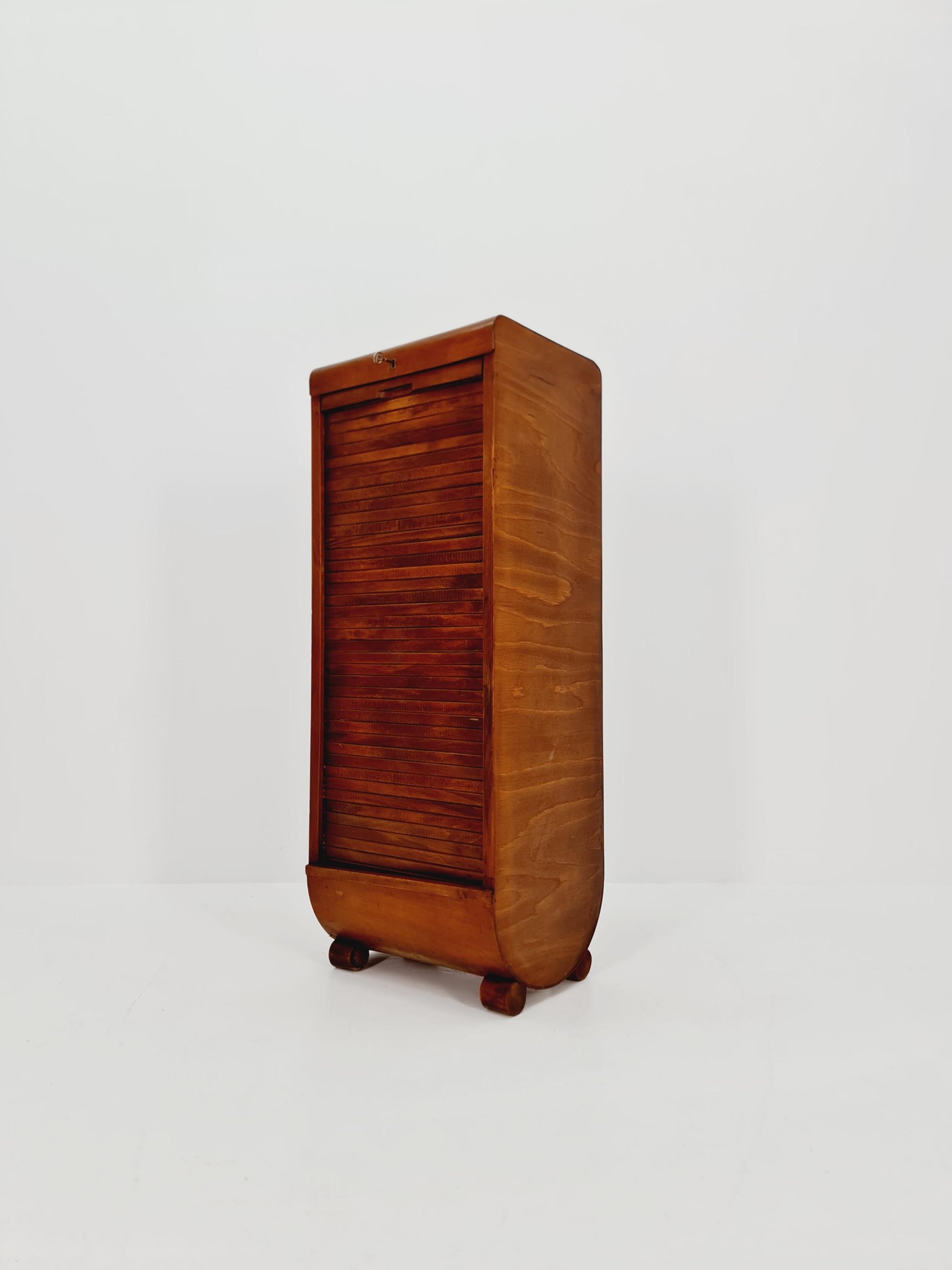 Mid century German roll document cabinet in Wood by Ekawerk Büro Möbel , 1950s
