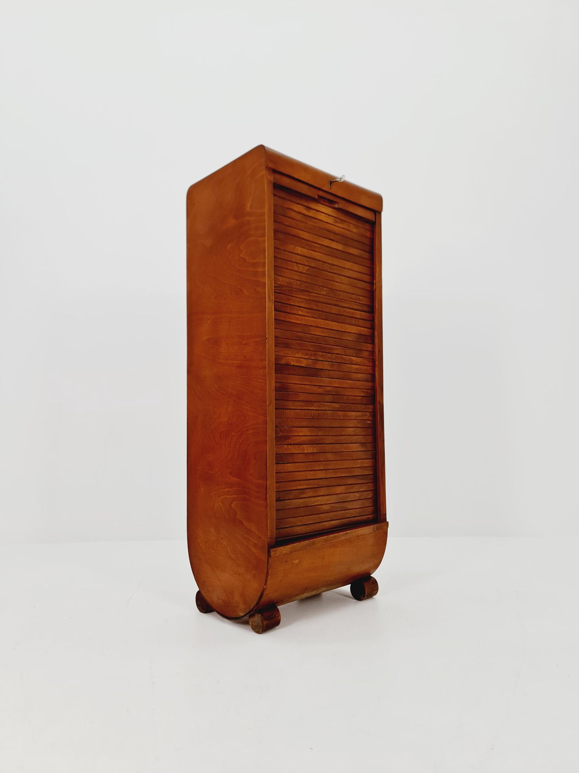 Mid century German roll document cabinet in Wood by Ekawerk Büro Möbel , 1950s