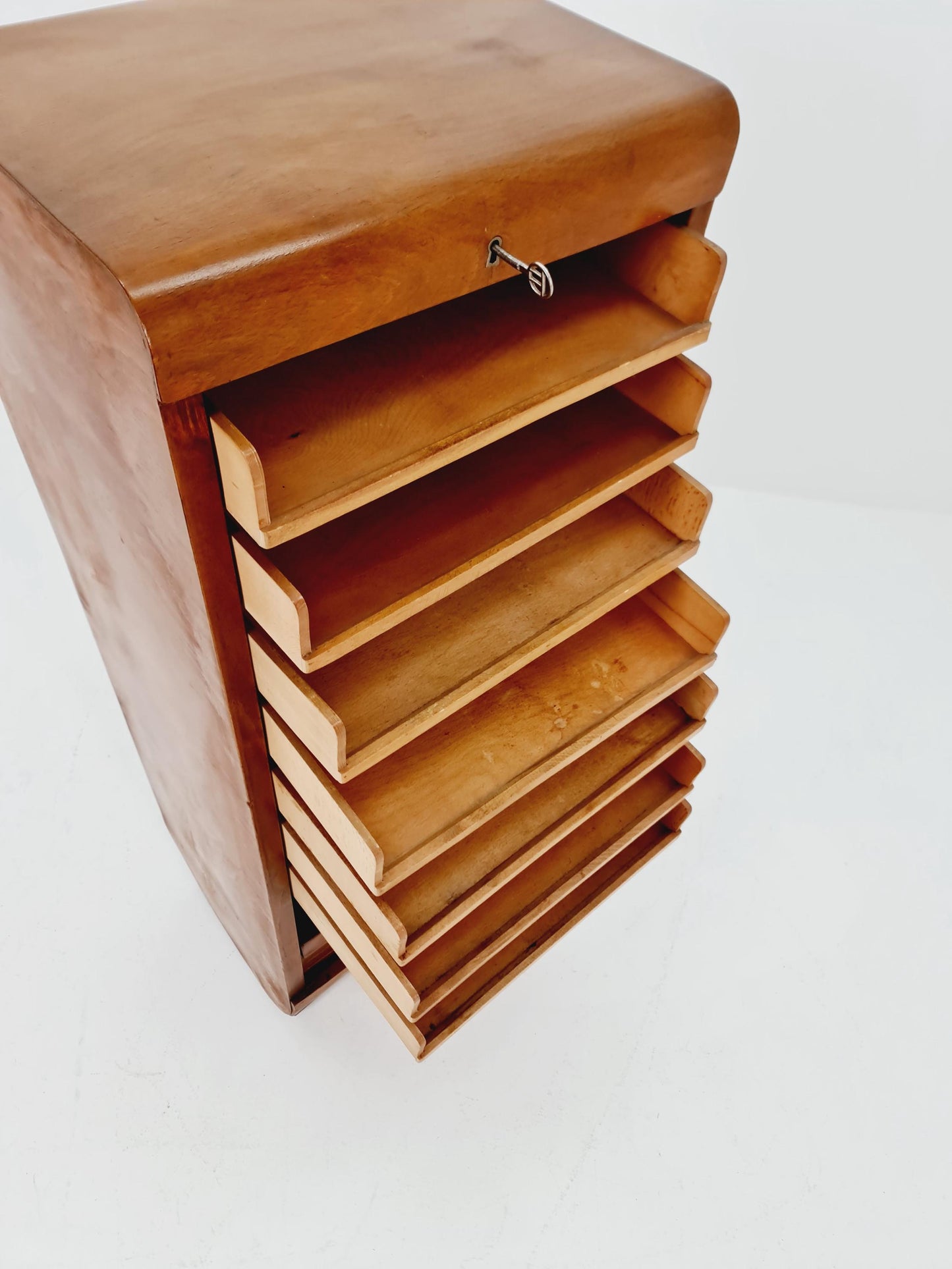 Mid century German roll document cabinet in Wood by Ekawerk Büro Möbel , 1950s
