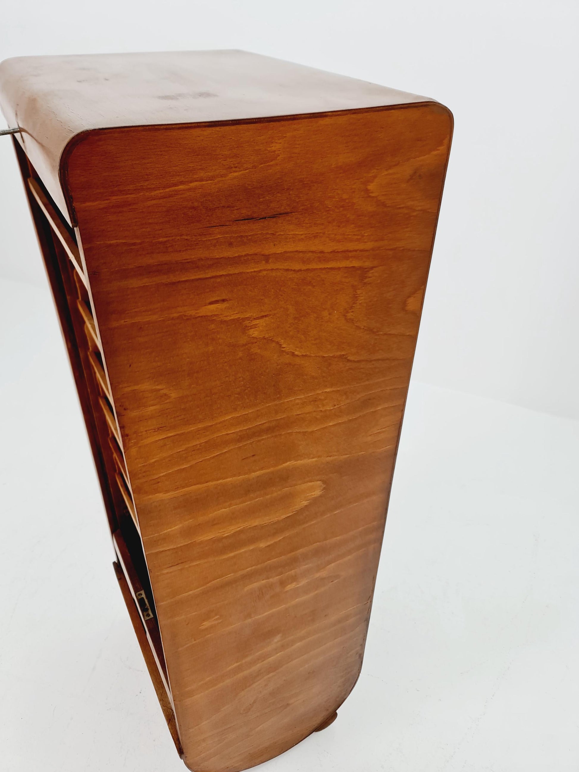 Mid century German roll document cabinet in Wood by Ekawerk Büro Möbel , 1950s