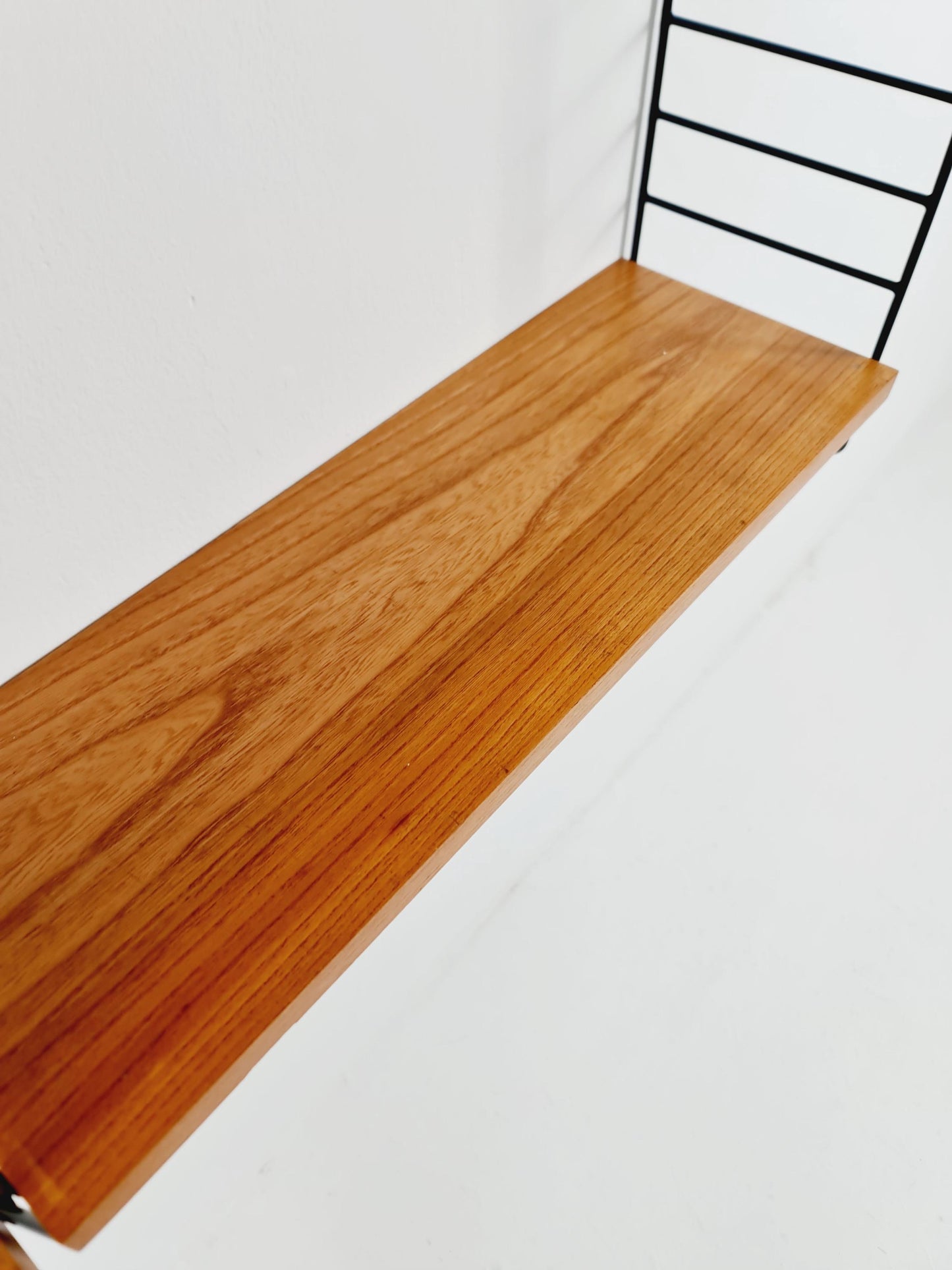 Original MCM Ash wood shelving system - consists of Black lacquered metal ladders, from string Stockholm 1960s