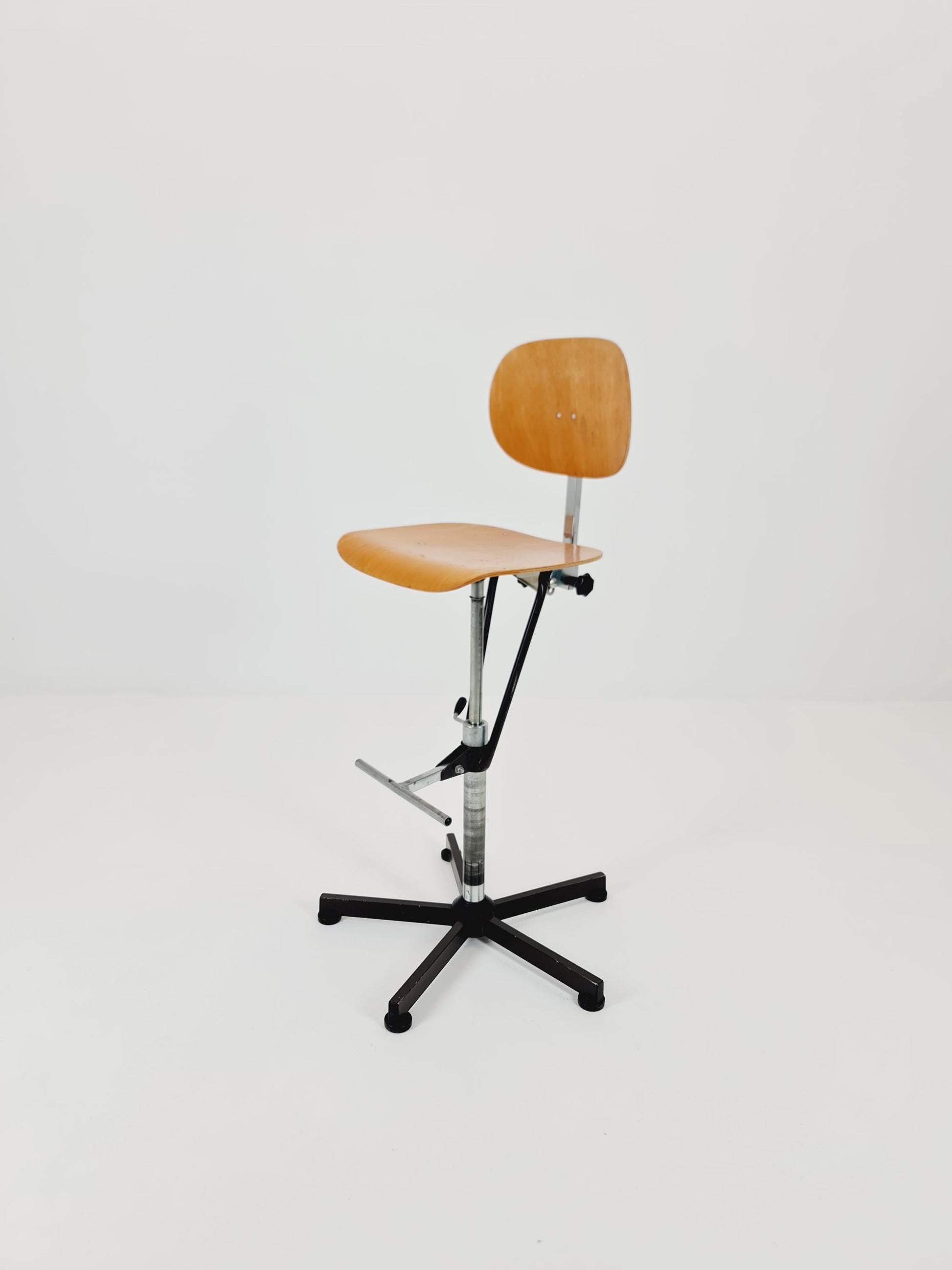 1of 2 Bauhaus swivel office/Bar chair in solid wood By Bima 1960s