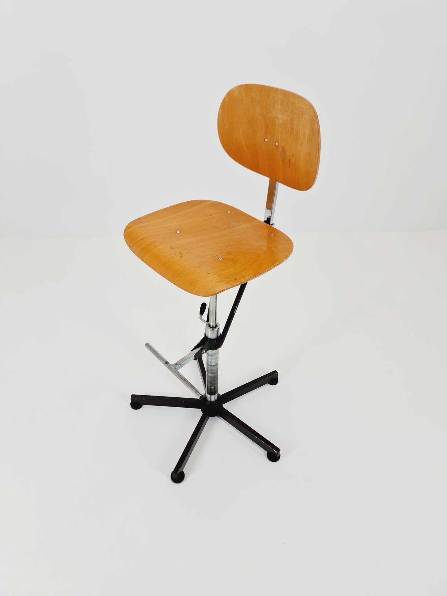1of 2 Bauhaus swivel office/Bar chair in solid wood By Bima 1960s
