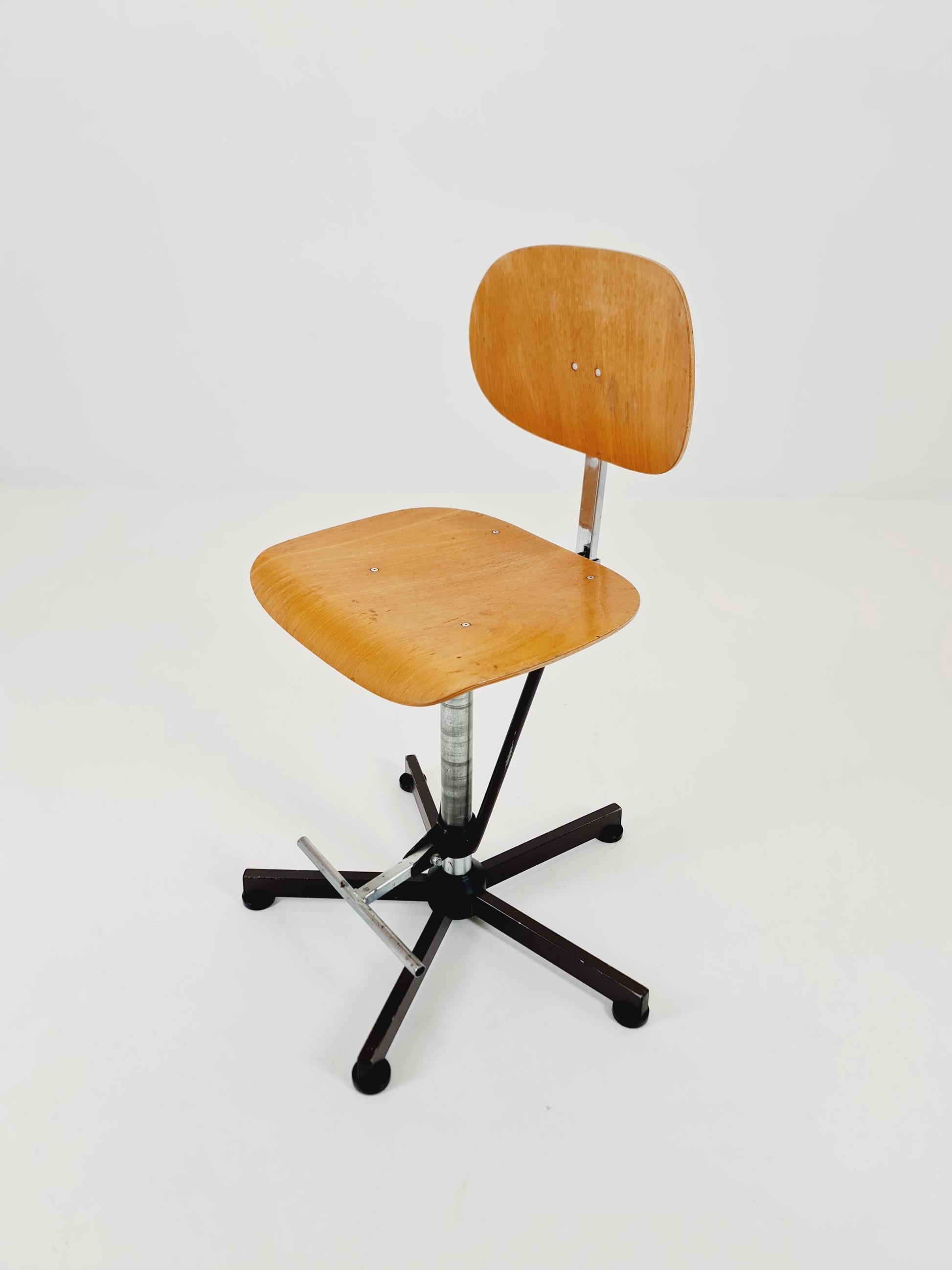 1of 2 Bauhaus swivel office/Bar chair in solid wood By Bima 1960s