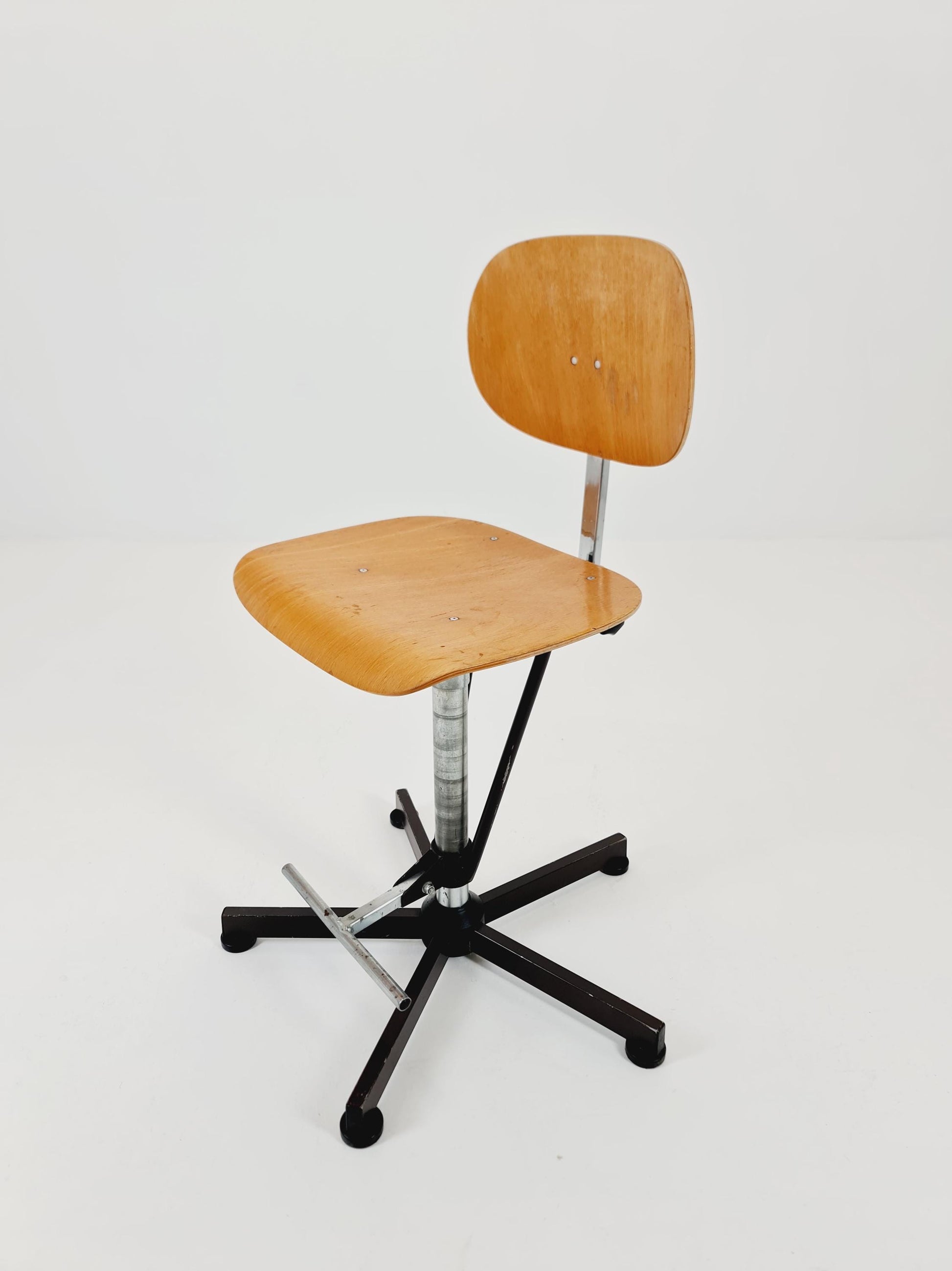 1of 2 Bauhaus swivel office/Bar chair in solid wood By Bima 1960s