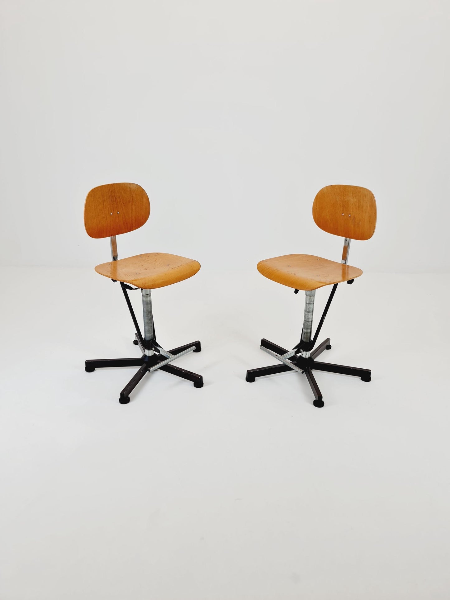 1of 2 Bauhaus swivel office/Bar chair in solid wood By Bima 1960s