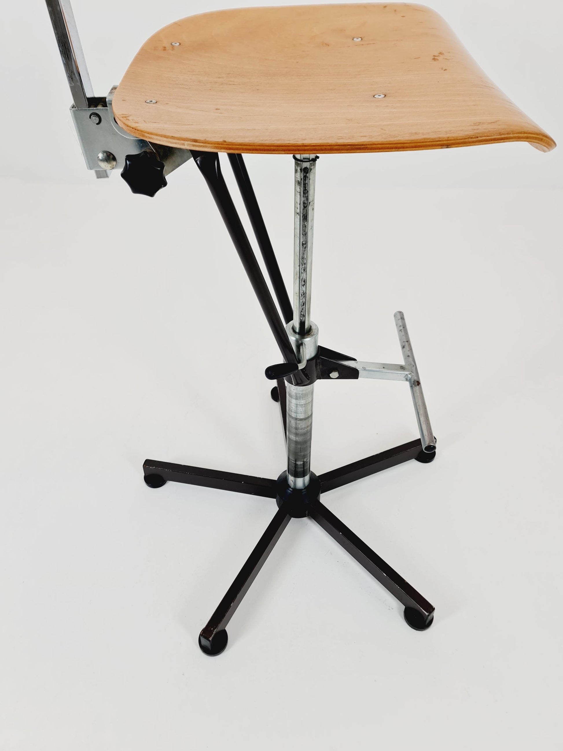 1of 2 Bauhaus swivel office/Bar chair in solid wood By Bima 1960s