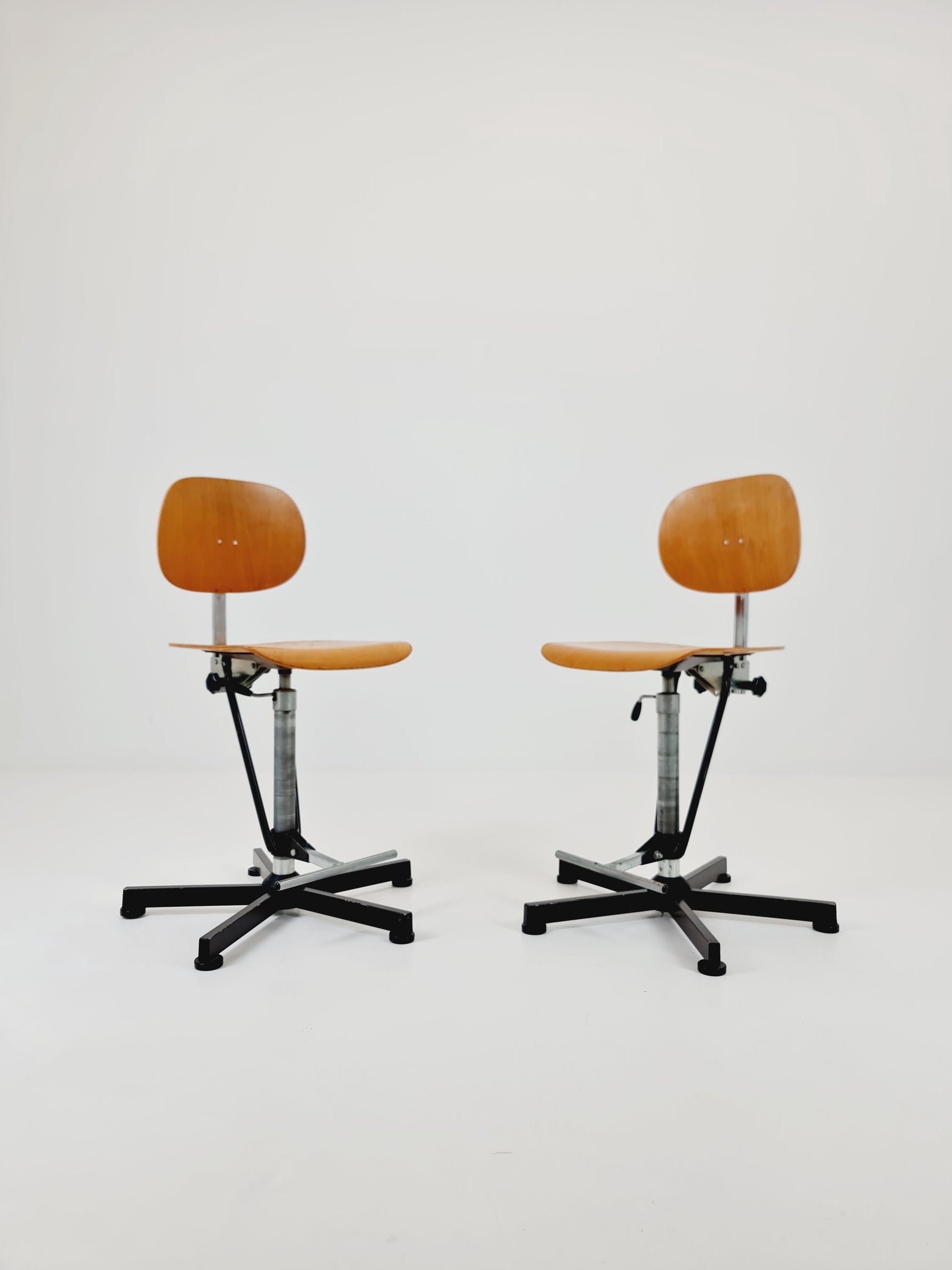 1of 2 Bauhaus swivel office/Bar chair in solid wood By Bima 1960s