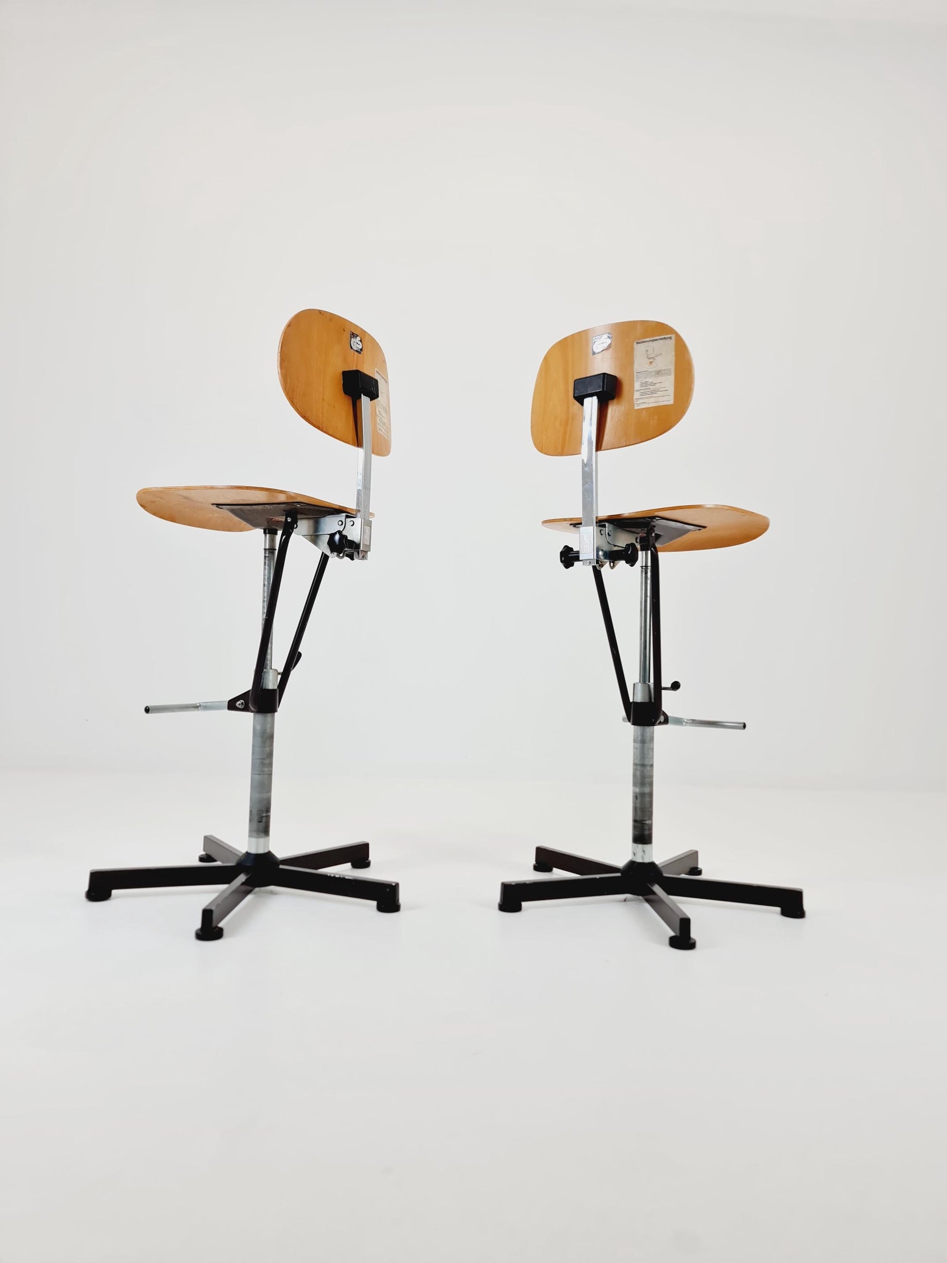 1of 2 Bauhaus swivel office/Bar chair in solid wood By Bima 1960s
