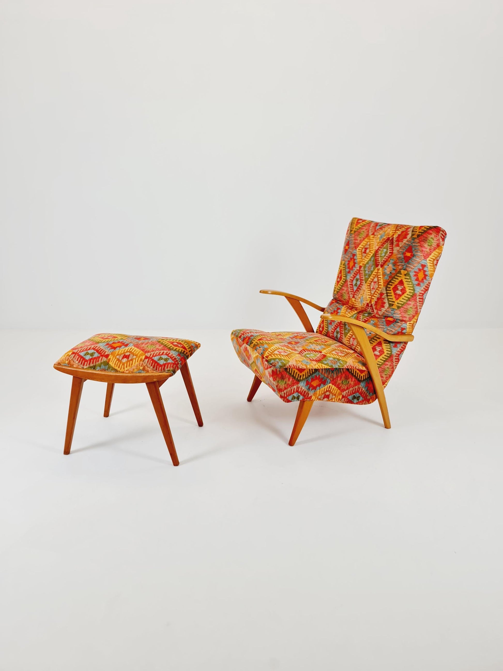 Rare Midcentury German club lounge chair, with ottoman 1940s