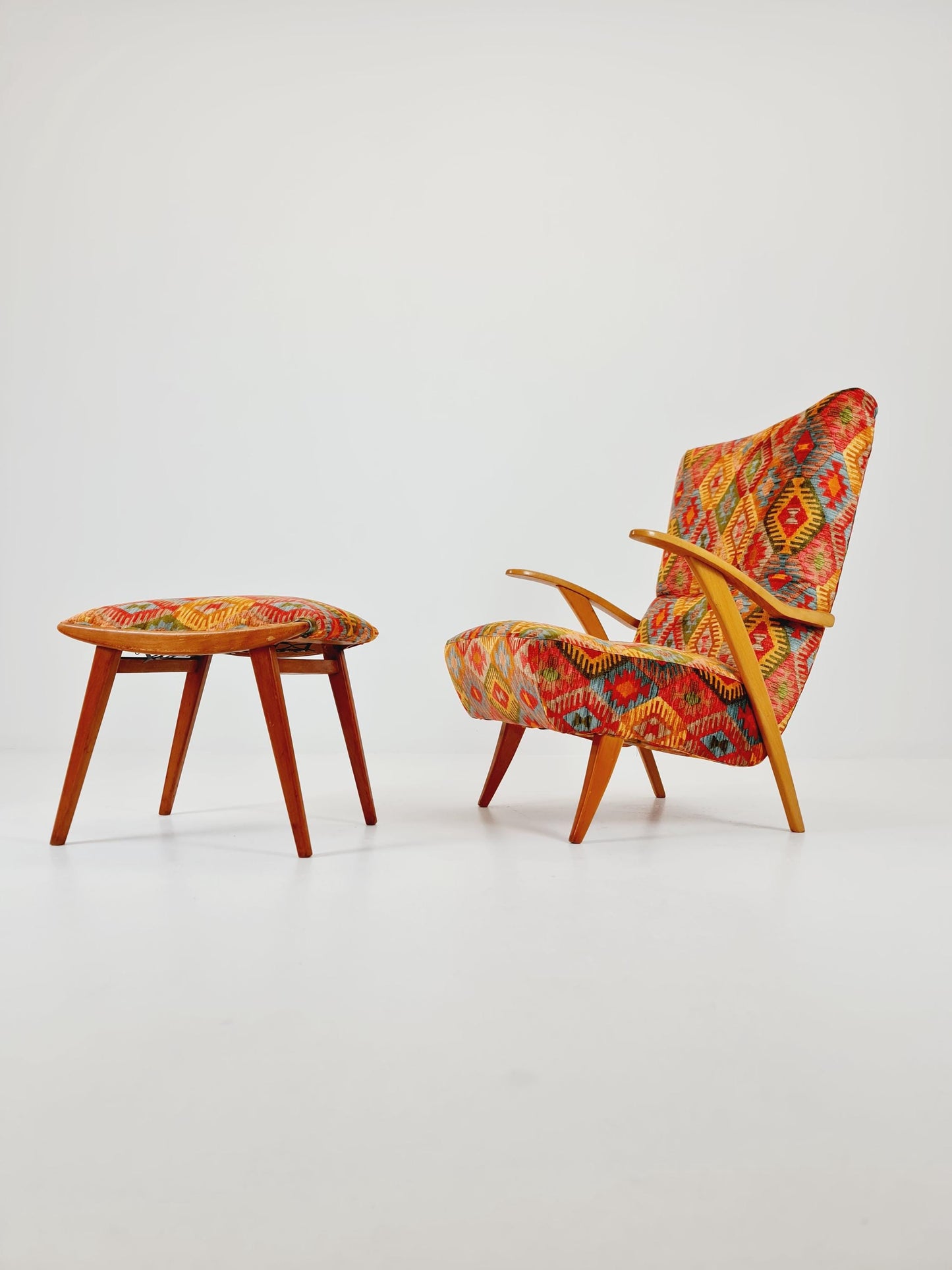 Rare Midcentury German club lounge chair, with ottoman 1940s