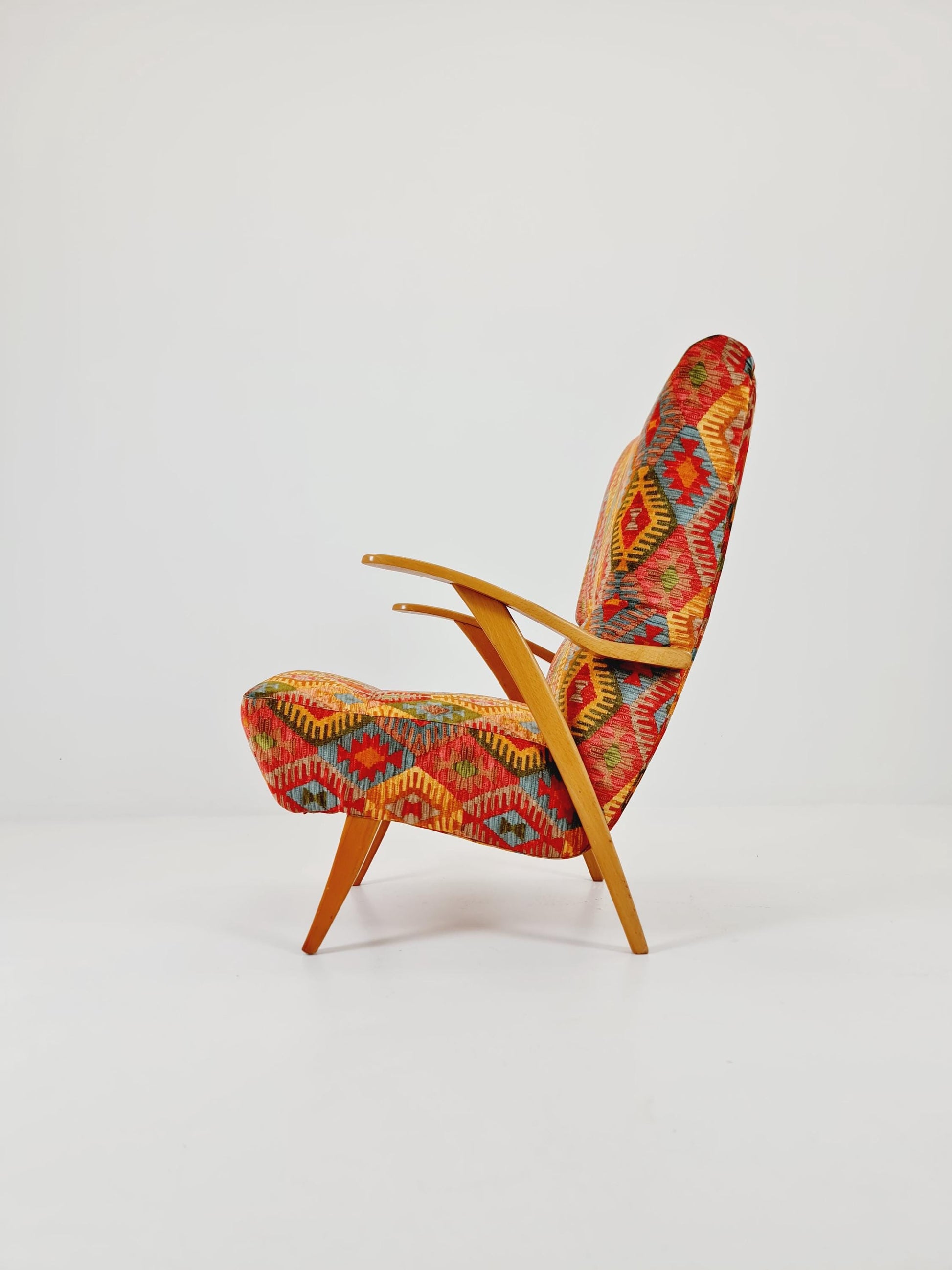 Rare Midcentury German club lounge chair, with ottoman 1940s