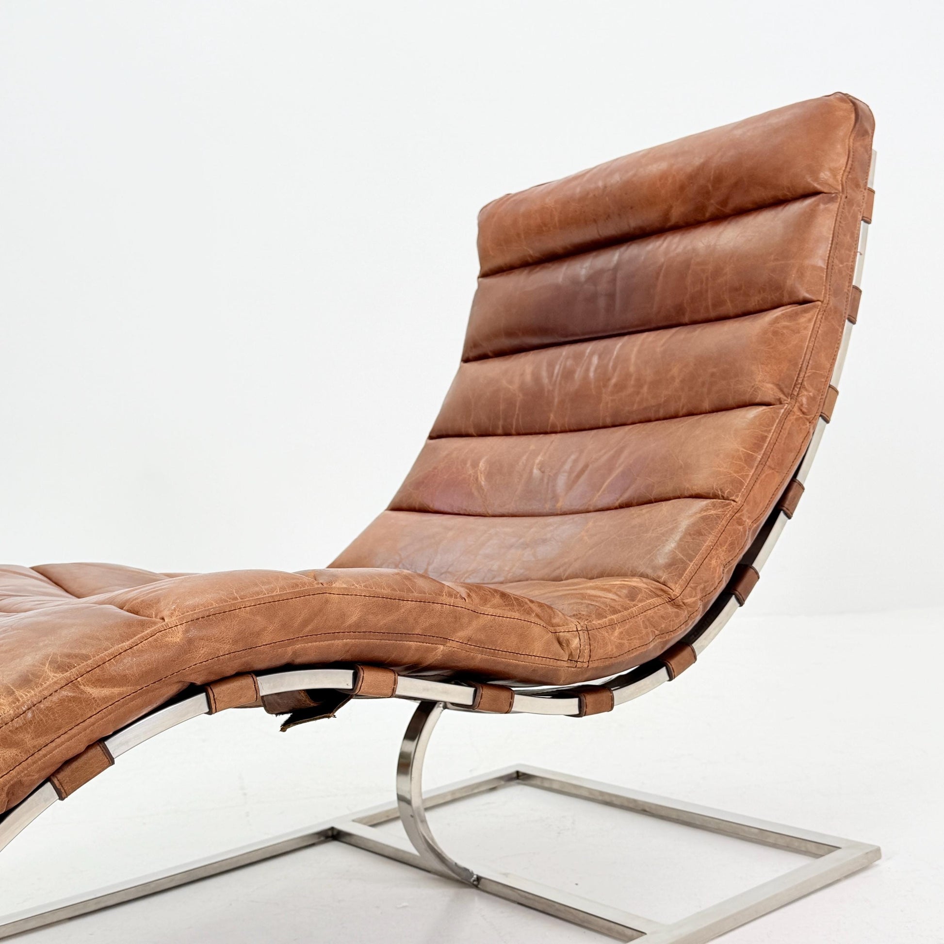 Mid Century Lounge chair leather and chrome, Ludwig Mies van der Rohe Italy 1980s