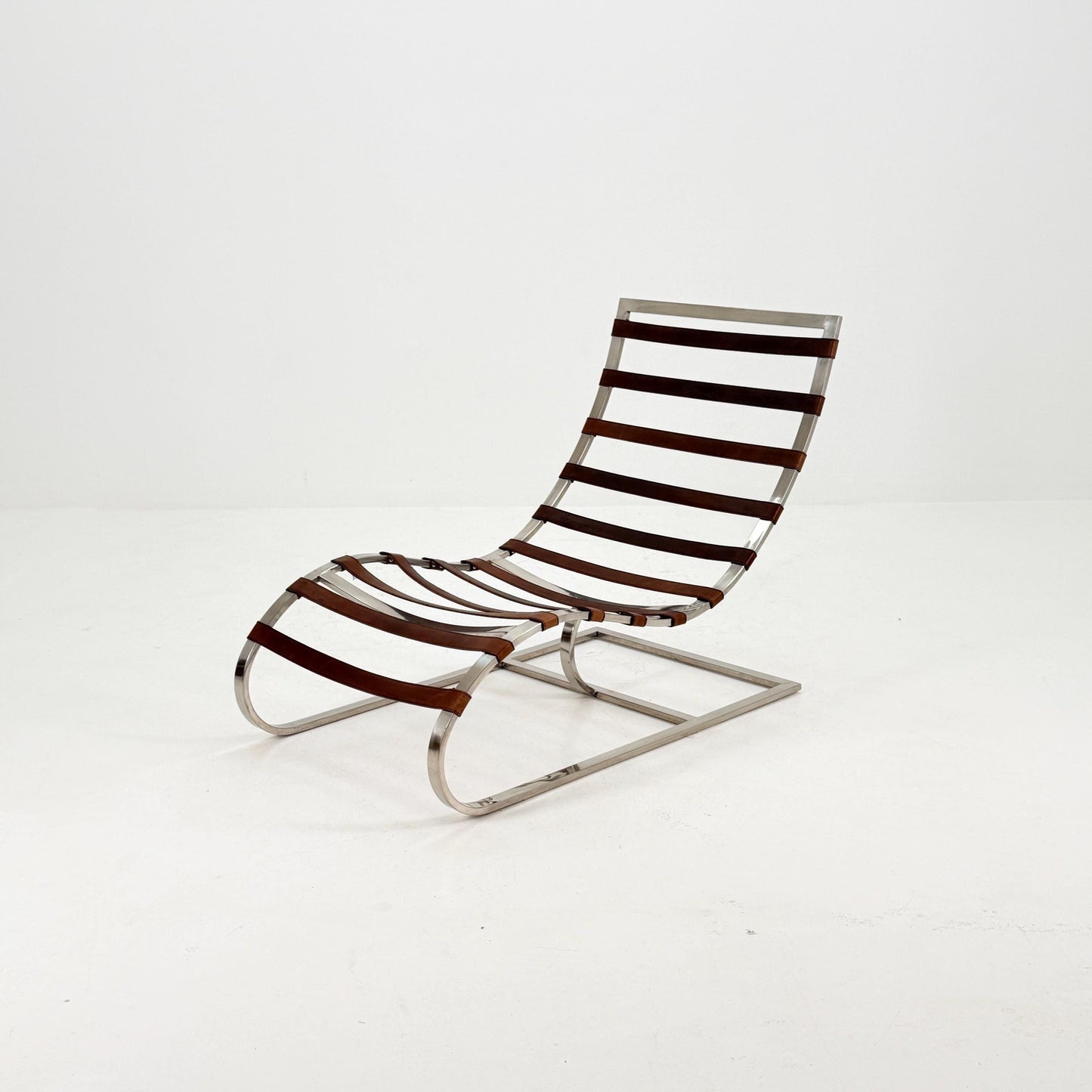 Mid Century Lounge chair leather and chrome, Ludwig Mies van der Rohe Italy 1980s