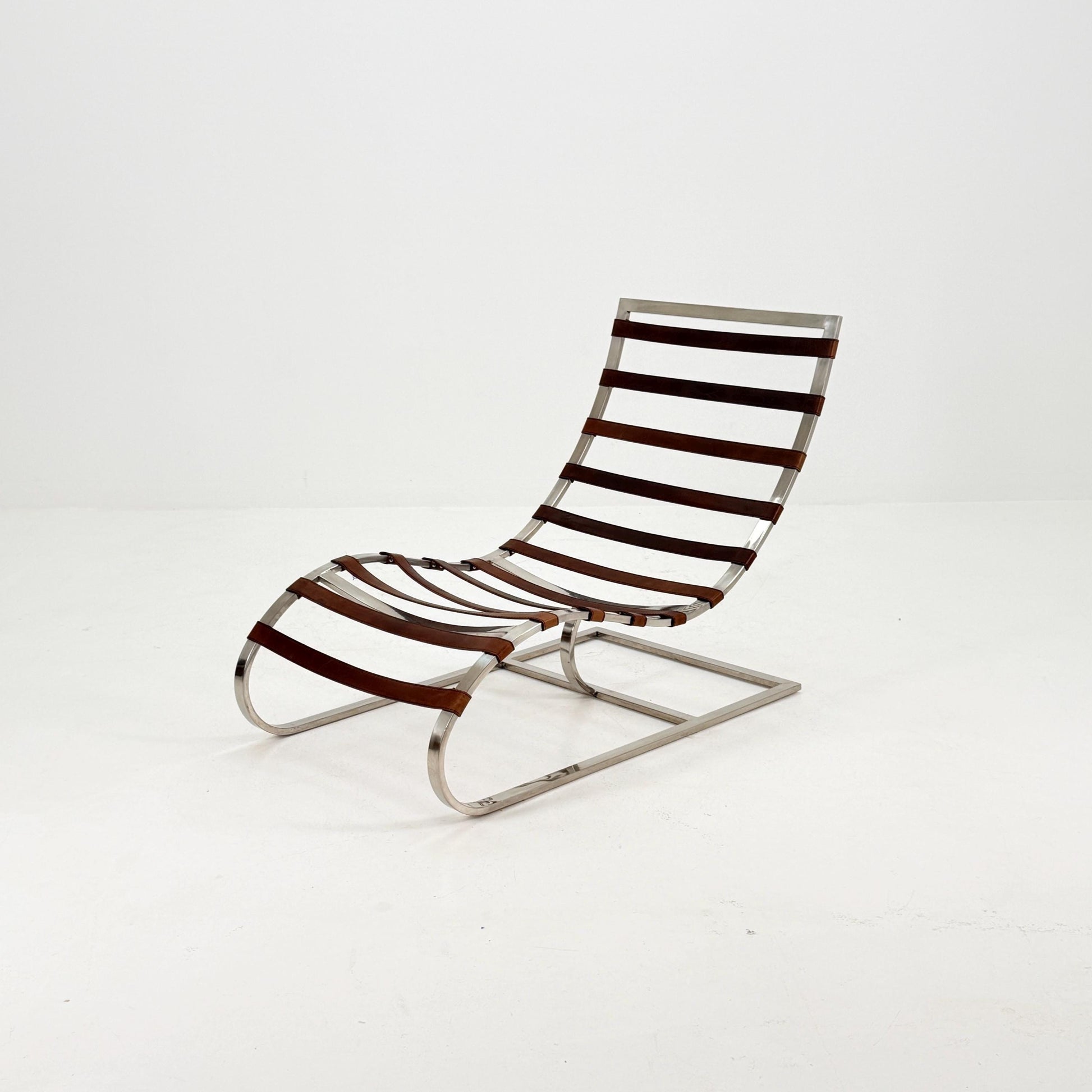 Mid Century Lounge chair leather and chrome, Ludwig Mies van der Rohe Italy 1980s