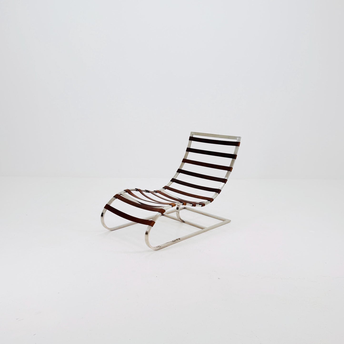 Mid Century Lounge chair leather and chrome, Ludwig Mies van der Rohe Italy 1980s