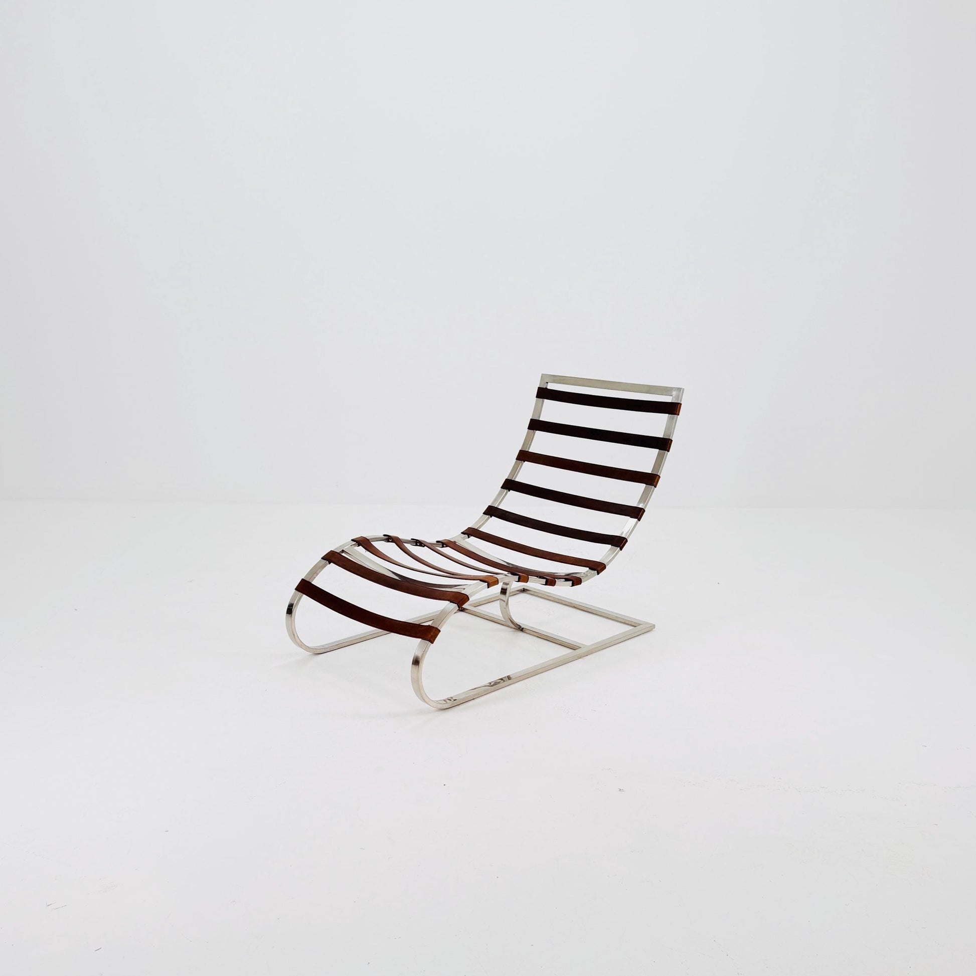 Mid Century Lounge chair leather and chrome, Ludwig Mies van der Rohe Italy 1980s