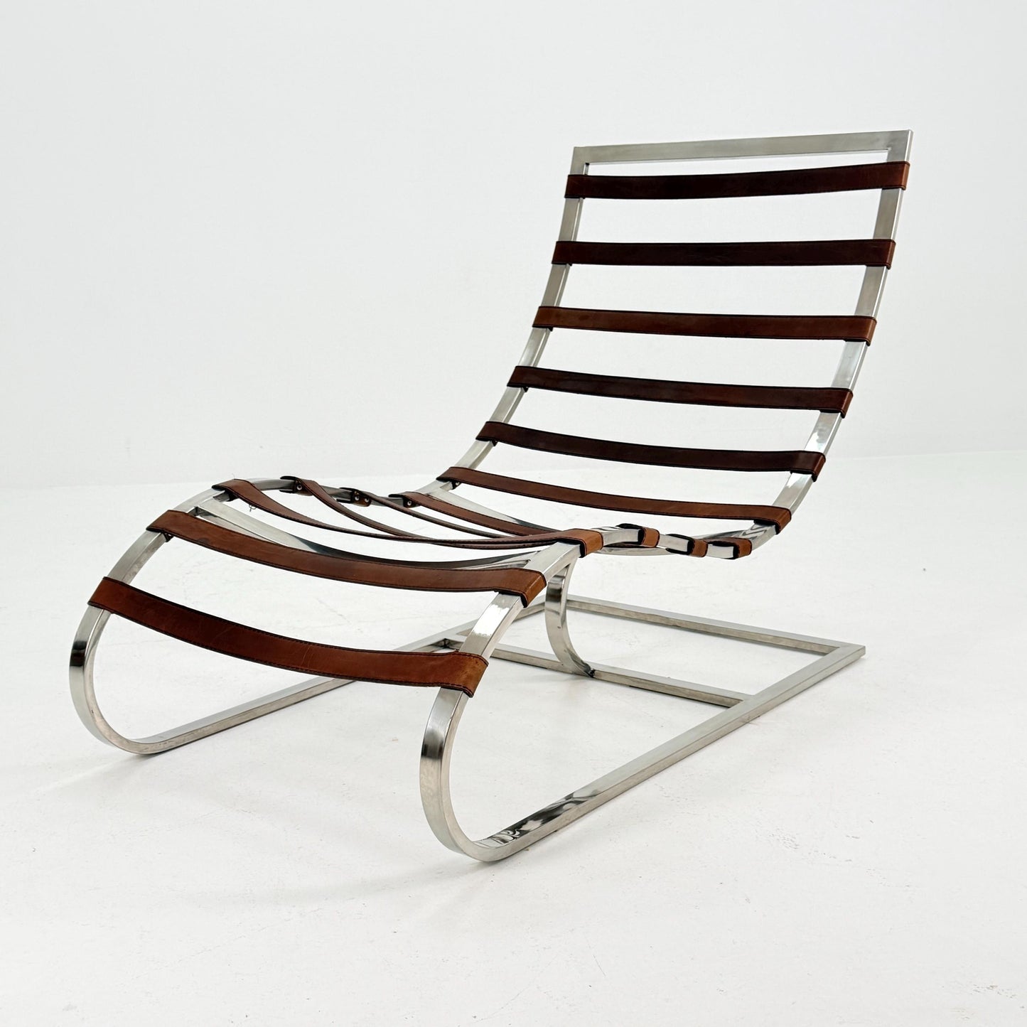 Mid Century Lounge chair leather and chrome, Ludwig Mies van der Rohe Italy 1980s