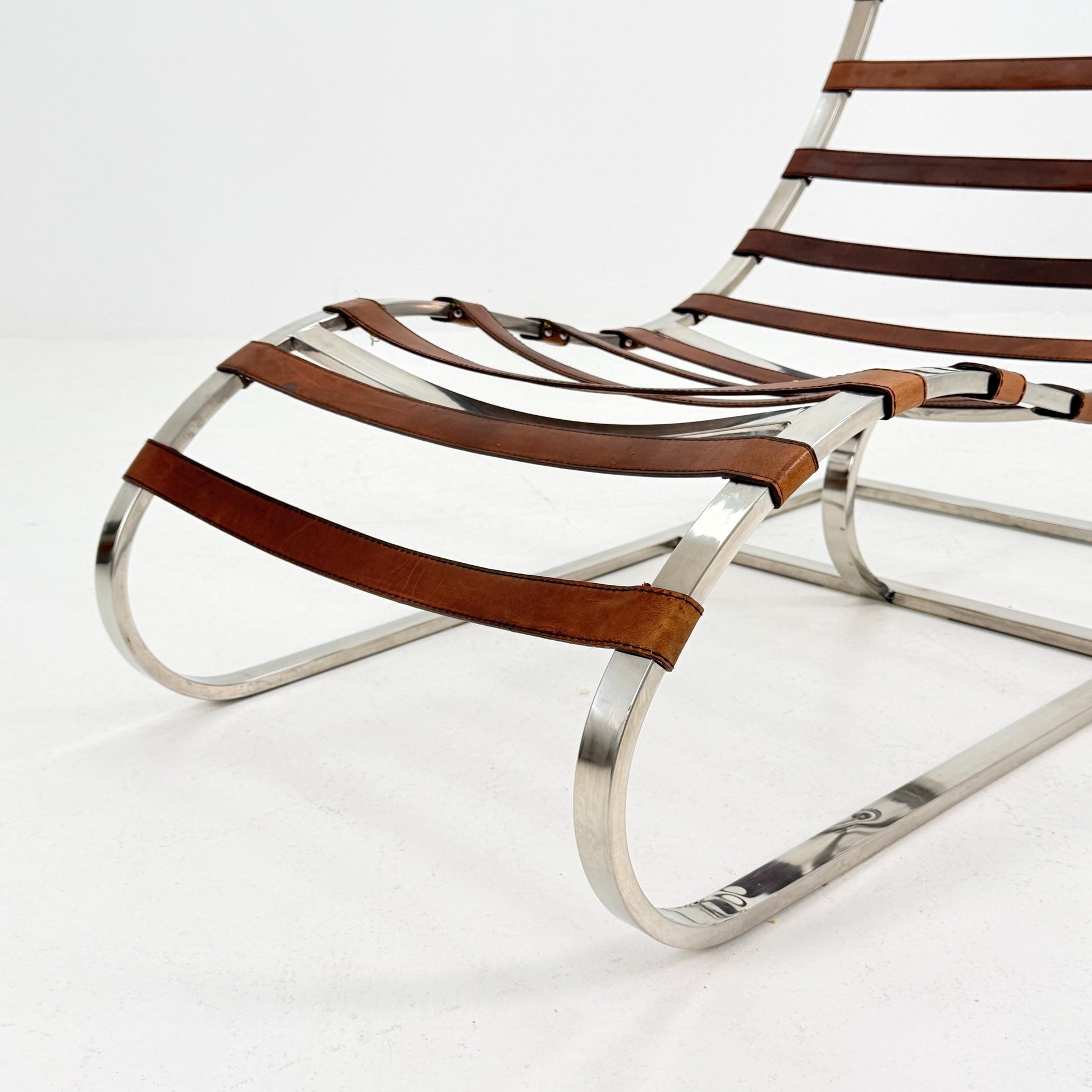 Mid Century Lounge chair leather and chrome, Ludwig Mies van der Rohe Italy 1980s
