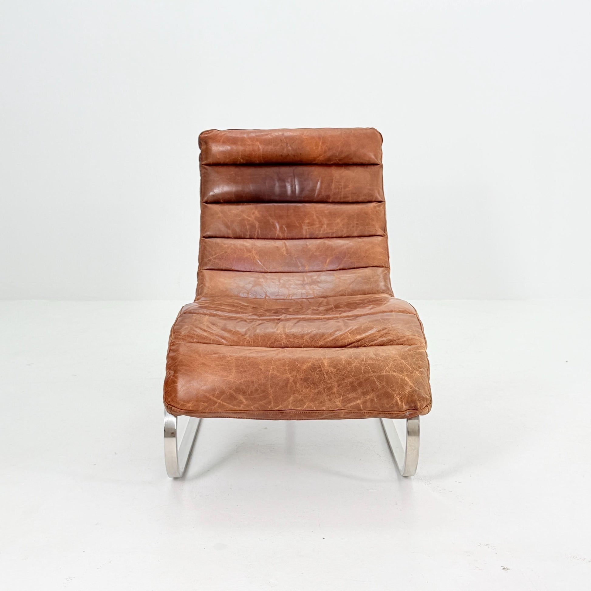 Mid Century Lounge chair leather and chrome, Ludwig Mies van der Rohe Italy 1980s