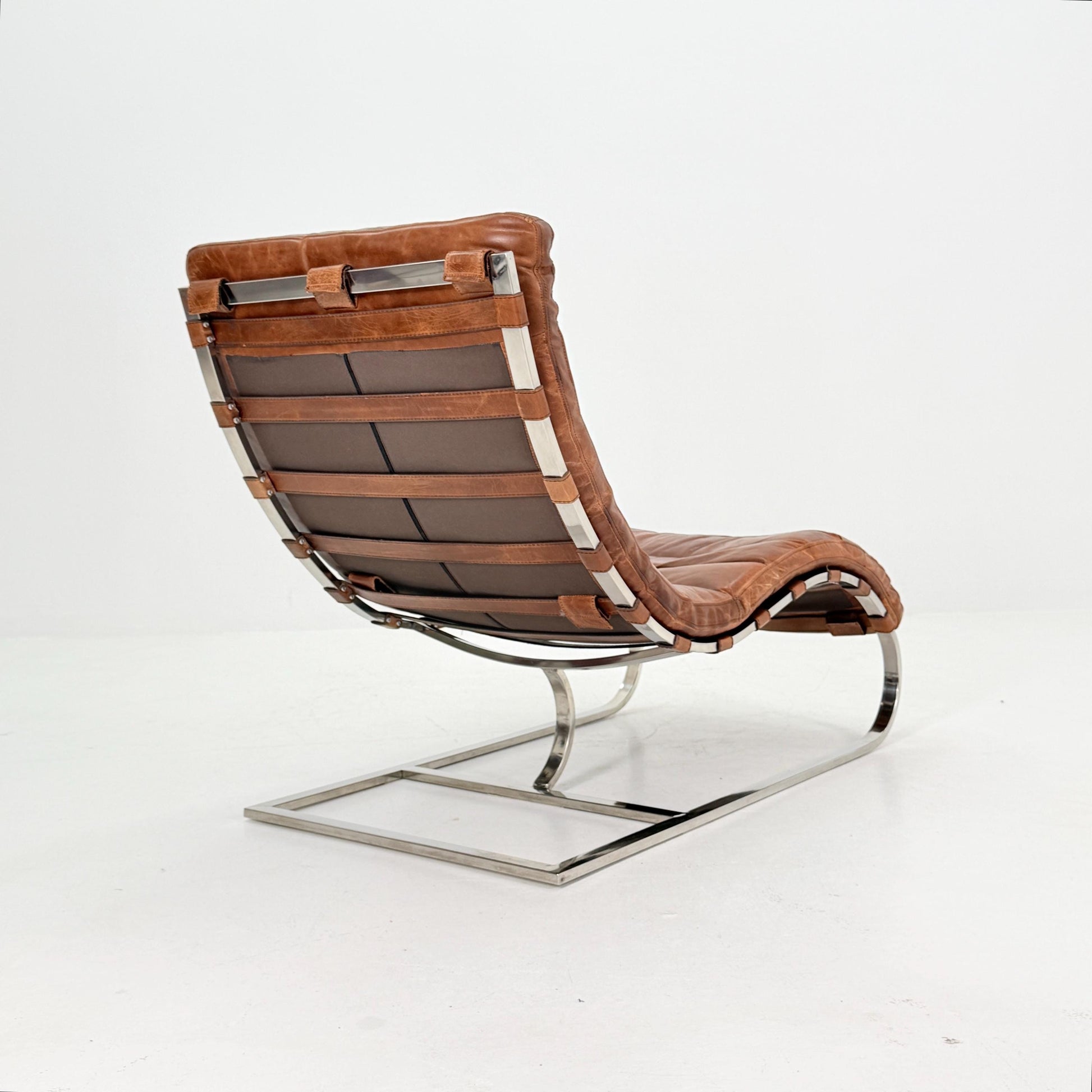 Mid Century Lounge chair leather and chrome, Ludwig Mies van der Rohe Italy 1980s