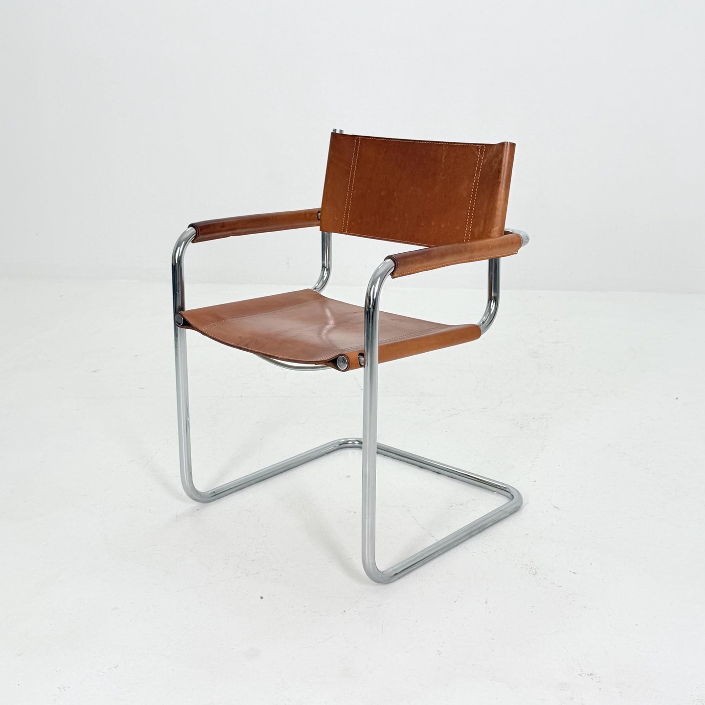 Mid century Bauhaus cognac armchair by Mart Stam & Marcel Breuer for Fasem Italy 1980s