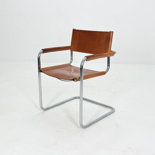 Mid century Bauhaus cognac armchair by Mart Stam & Marcel Breuer for Fasem Italy 1980s