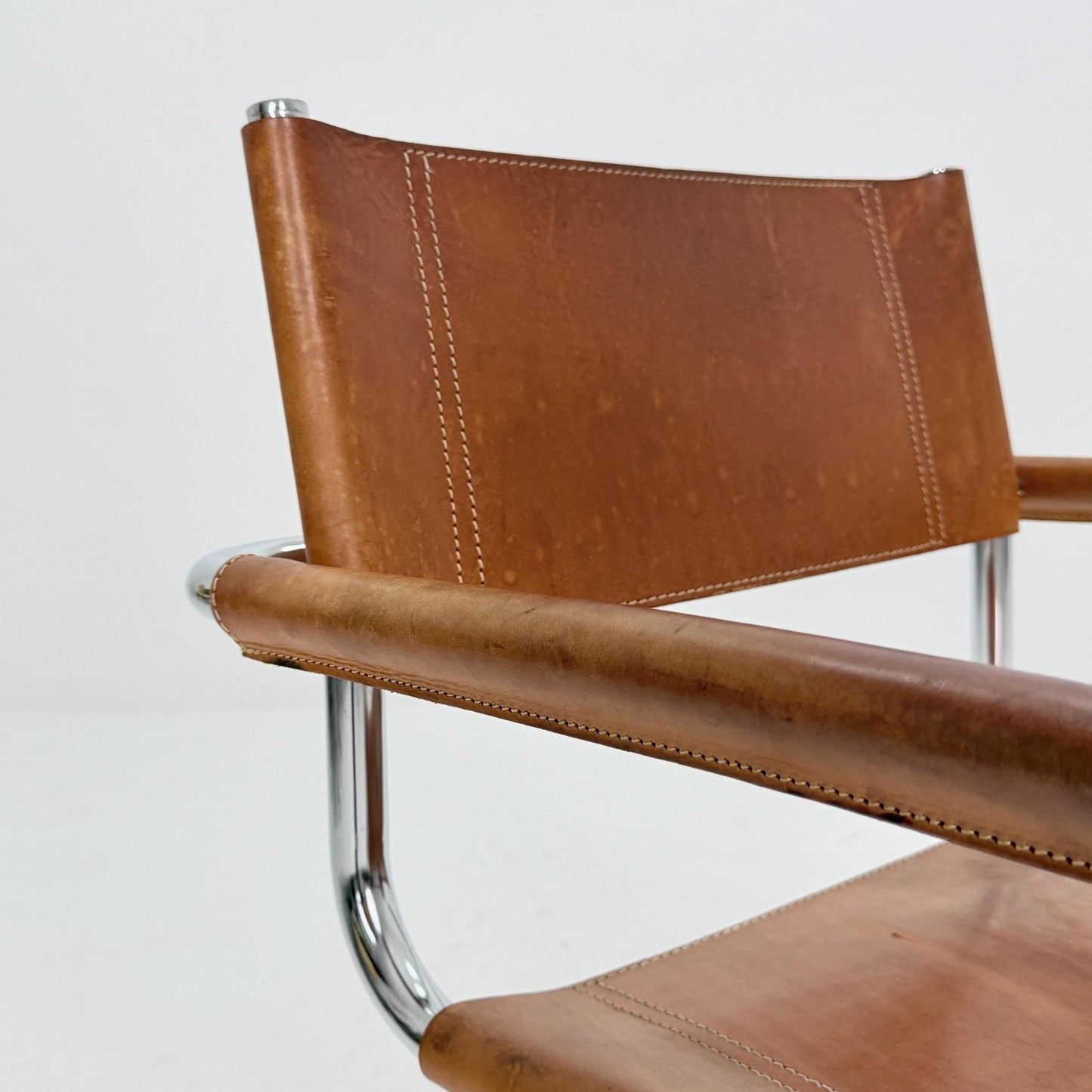 Mid century Bauhaus cognac armchair by Mart Stam & Marcel Breuer for Fasem Italy 1980s