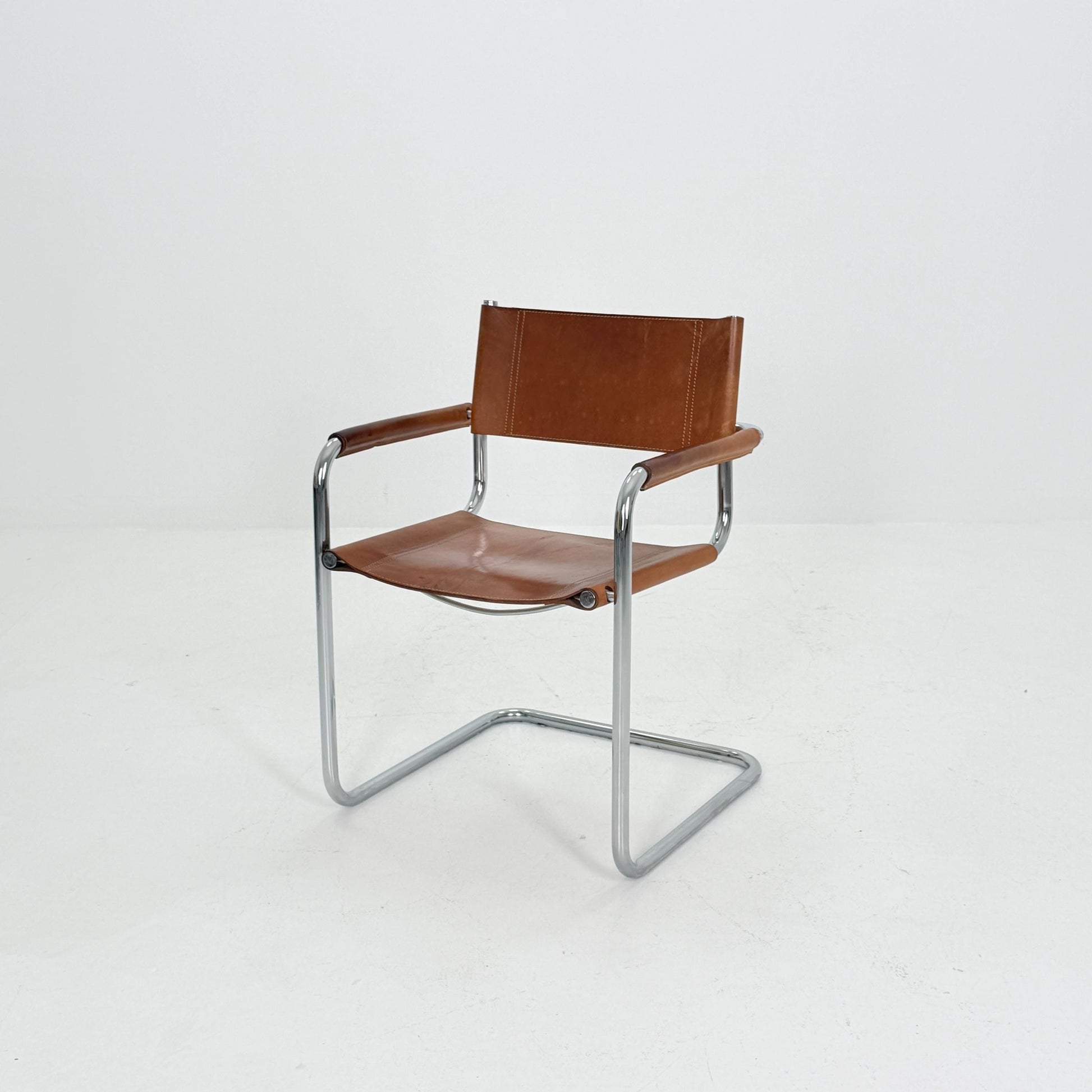 Mid century Bauhaus cognac armchair by Mart Stam & Marcel Breuer for Fasem Italy 1980s