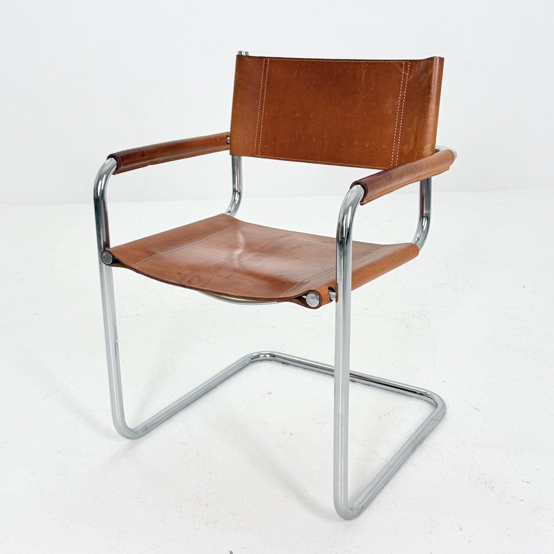 Mid century Bauhaus cognac armchair by Mart Stam & Marcel Breuer for Fasem Italy 1980s