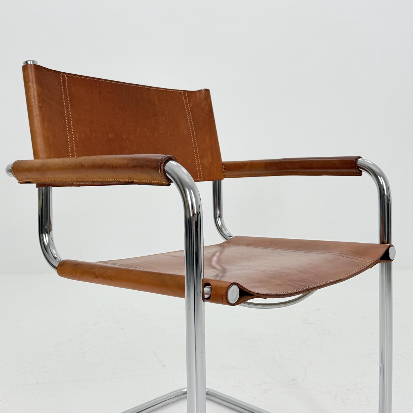 Mid century Bauhaus cognac armchair by Mart Stam & Marcel Breuer for Fasem Italy 1980s