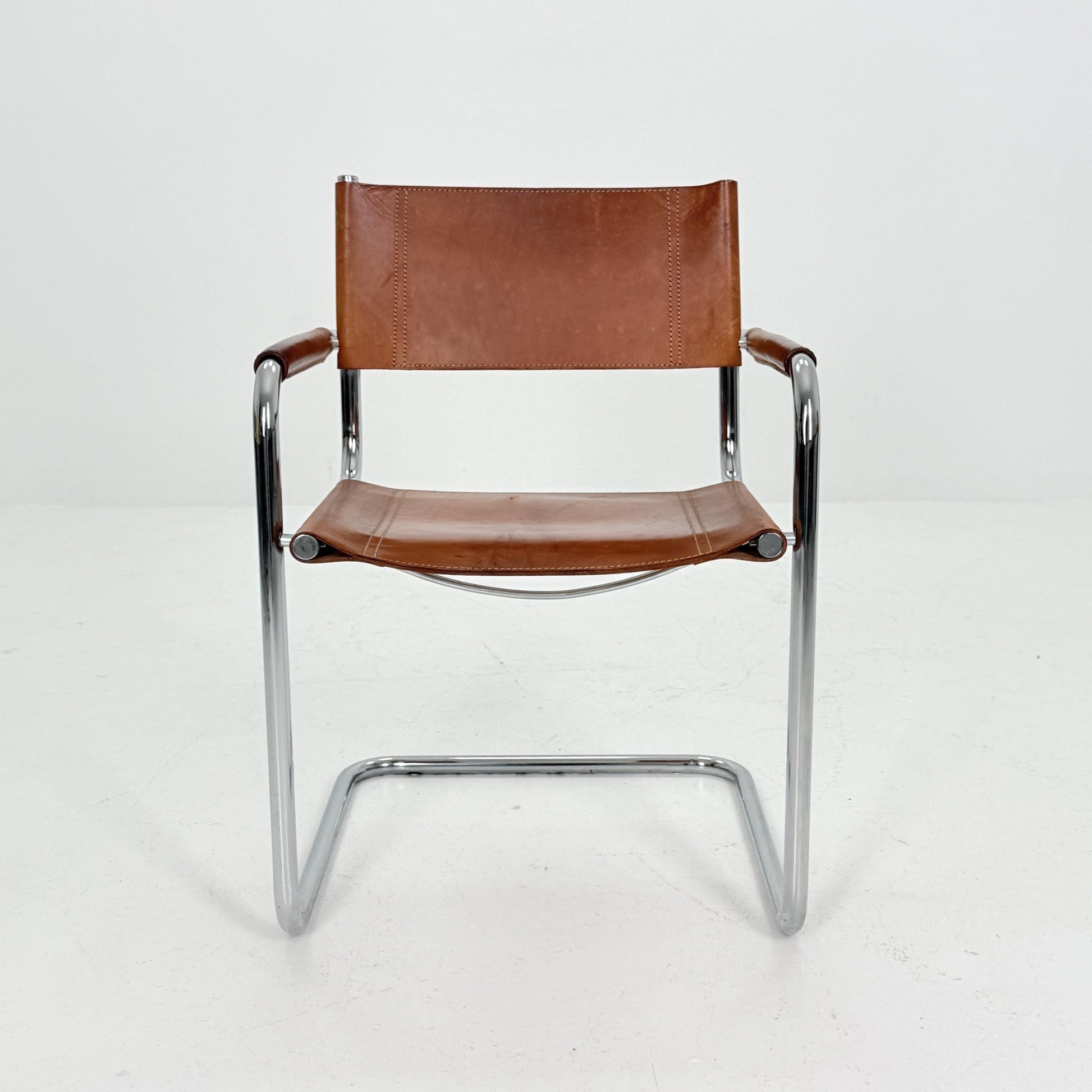 Mid century Bauhaus cognac armchair by Mart Stam & Marcel Breuer for Fasem Italy 1980s