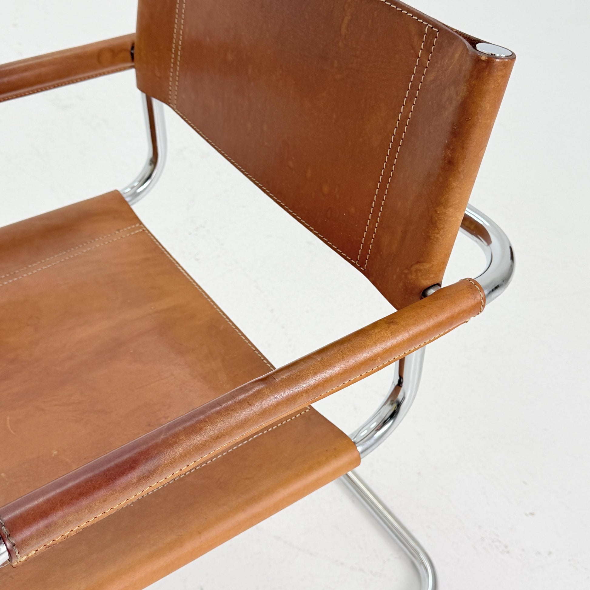 Mid century Bauhaus cognac armchair by Mart Stam & Marcel Breuer for Fasem Italy 1980s